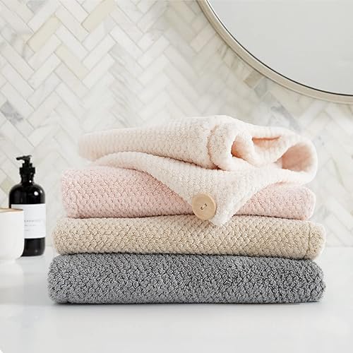 Miniatura 7 de ROLSHOL Paquete de 4 toallas de microfibra extra grandes para mujer, súper absorbentes y de secado rápido, con botón, turbantes de pelo para cabello