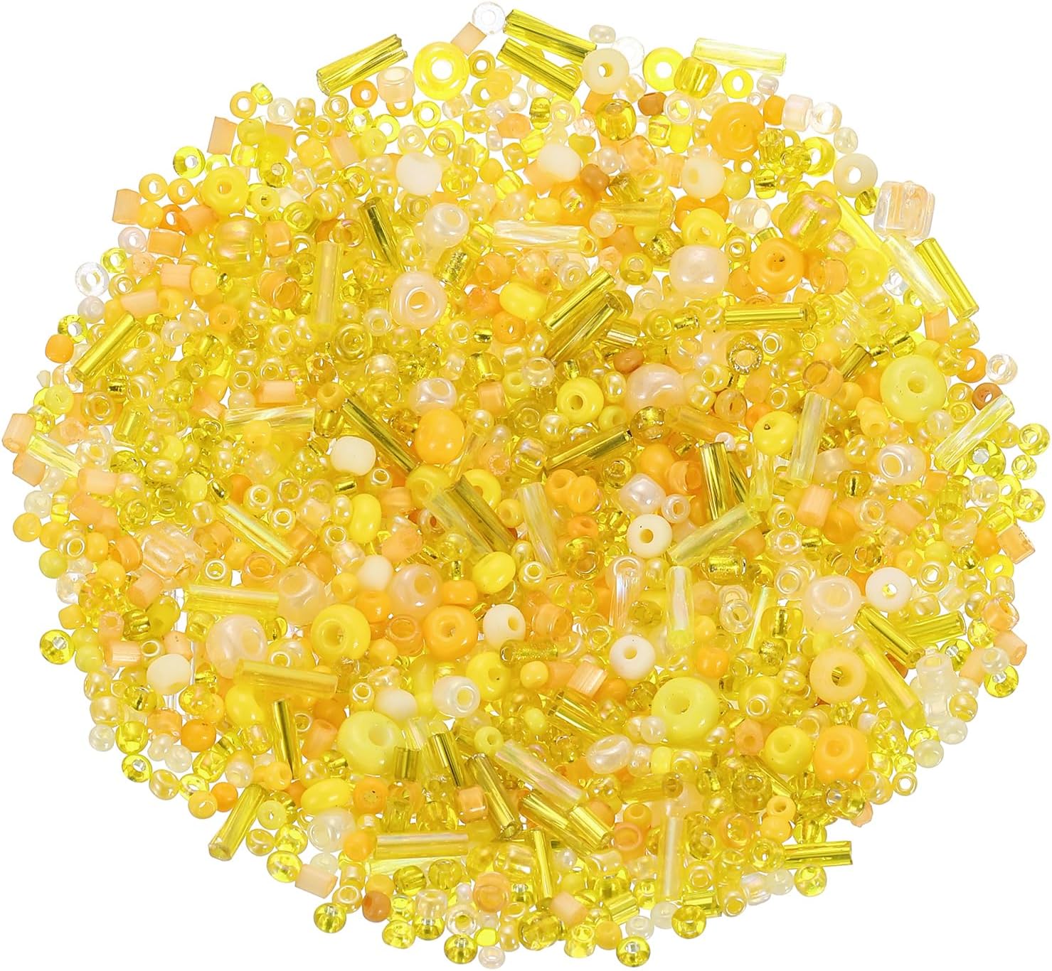 uxcell 1000 Pcs Mixed Glass Seed Beads, 1-4mm Mini Loose Glass Bugle Beads for DIY Earrings, Necklaces, Bracelets, Jewelry Making, Yellow