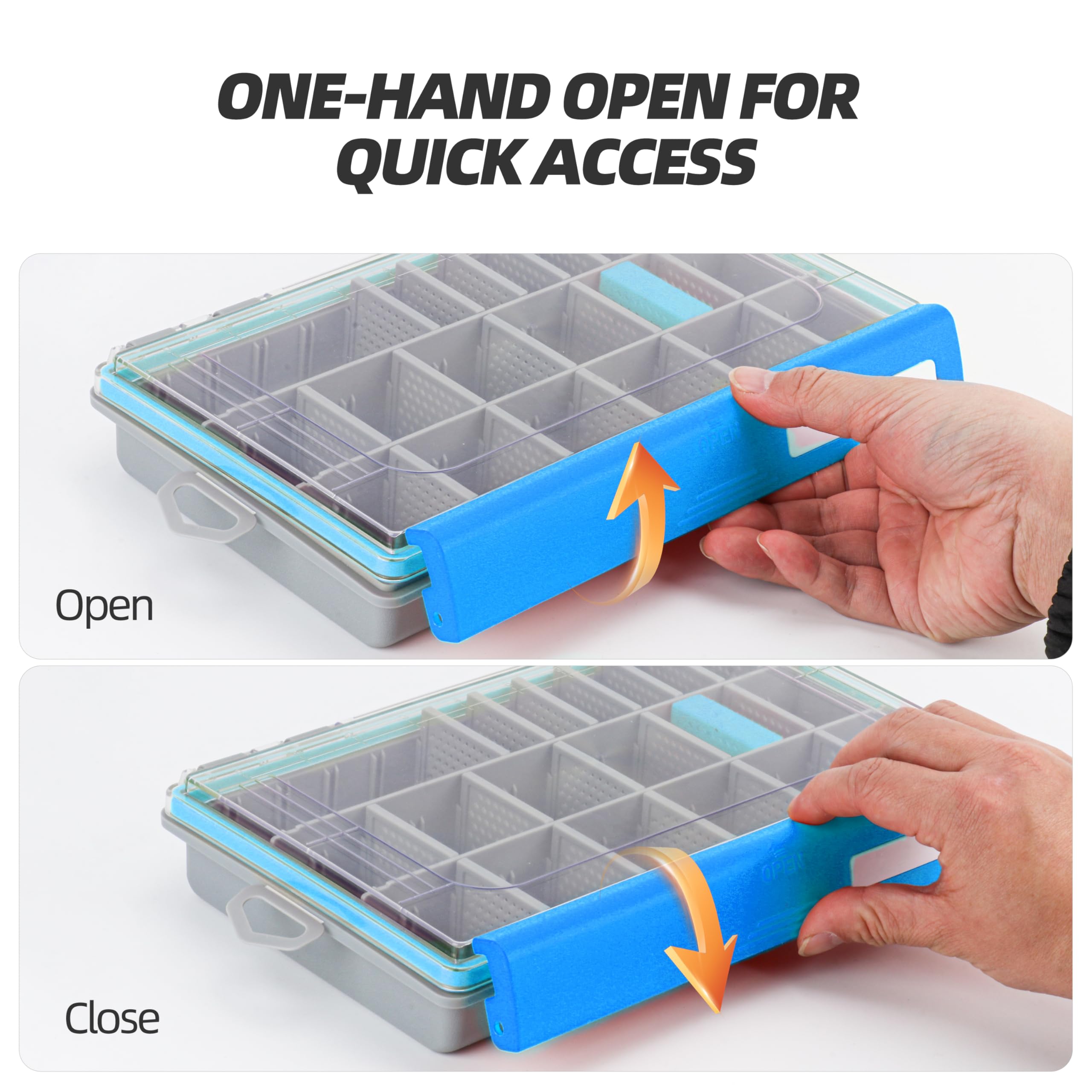 RUNCL Caja de aparejos de pesca impermeable, 1 unidad, azul, 3700