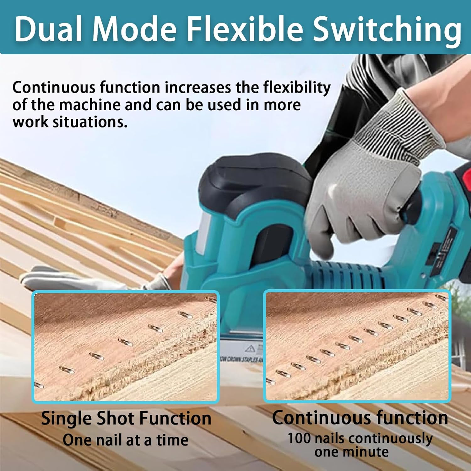 Electric Nail Nailer,21v Nailer Cordless,18 Gauge 2 in 1 Cordless Brad Nailer Stapler,U Shaped Nail/Straight Nail,for Upholstery and Carpentry,with Gloves,1 Battery&400 Nails,Yellow