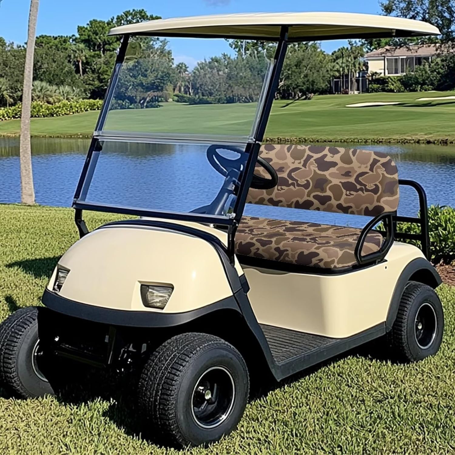 Brown Duck Camo Golf Cart Seat Covers for Club Car and 2 Passenger Seats Golf Cart Backrest Cover Golf Cart Bench Cover Gifts for Friends