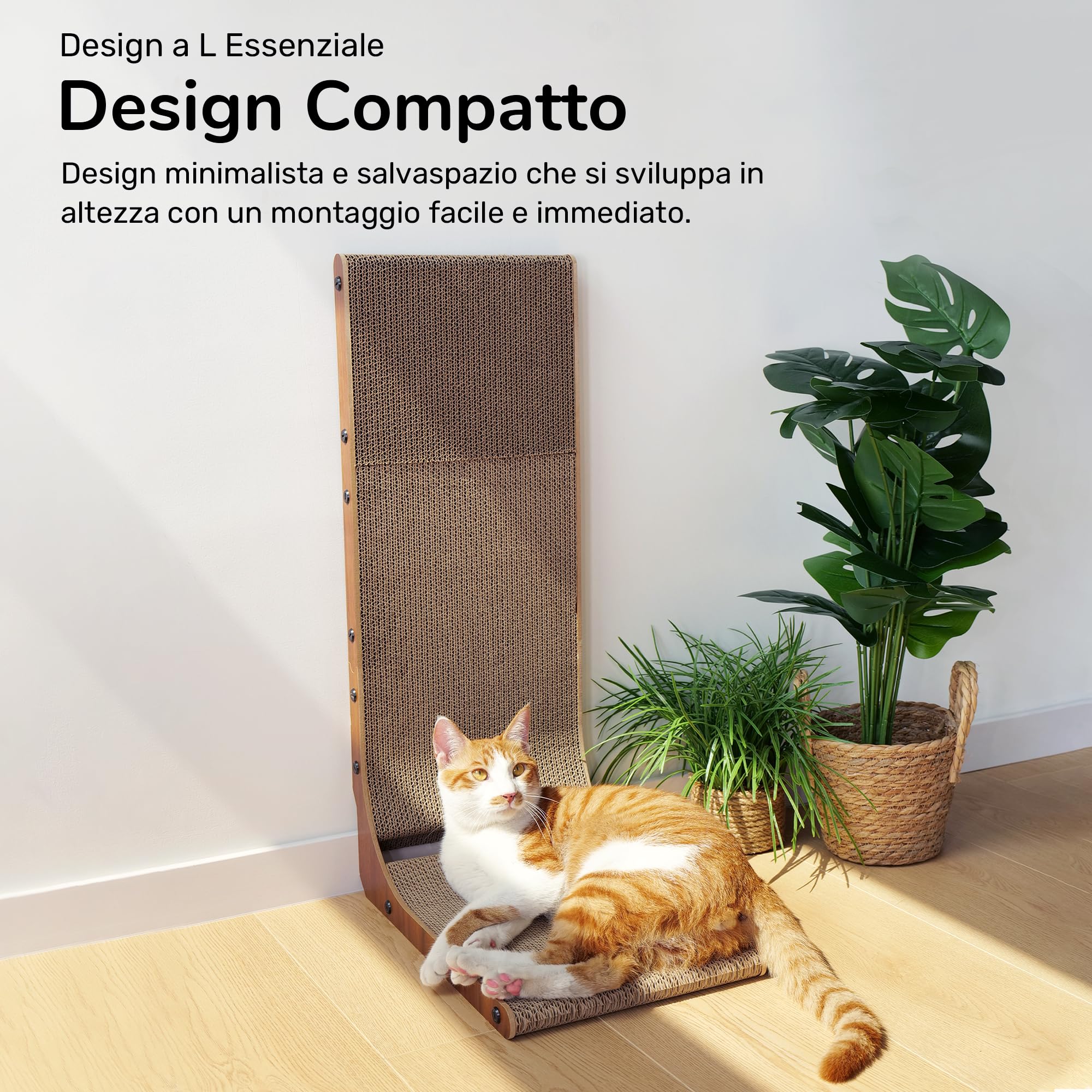 FUKUMARU Tiragraffi per Gatti Cartone, Giochi per Gatti Interni, Tiragraffi Divano Verticale, a Forma di L(68 cm), con Palla Giocattolo, Colore Noce