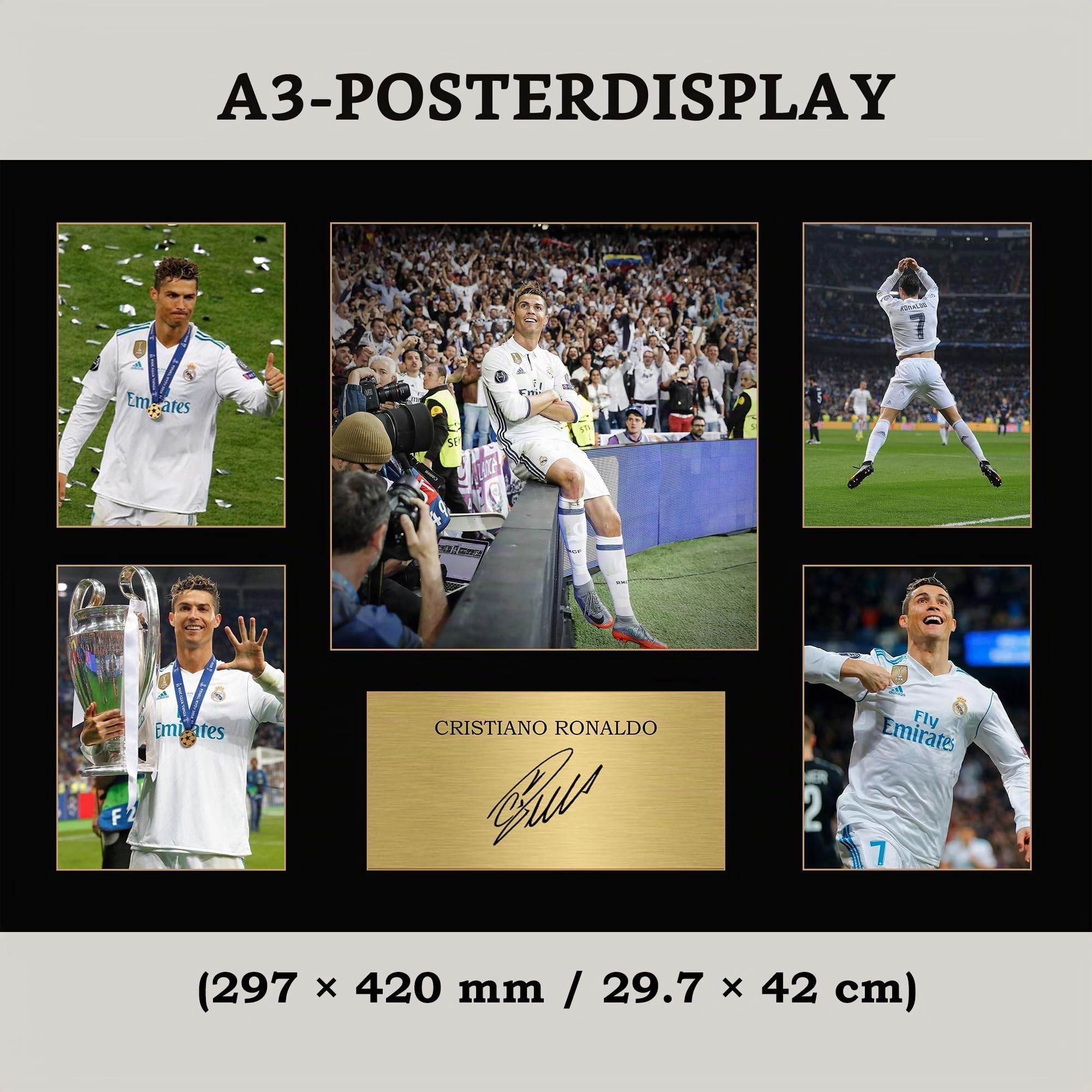 Cristiano Ronaldo Signierter A4-Druck, ungerahmt, Madrid-Geschenke, digital reproduziert, Signatur Ronaldo, Geschenke für Jungen, CR7 Geschenke