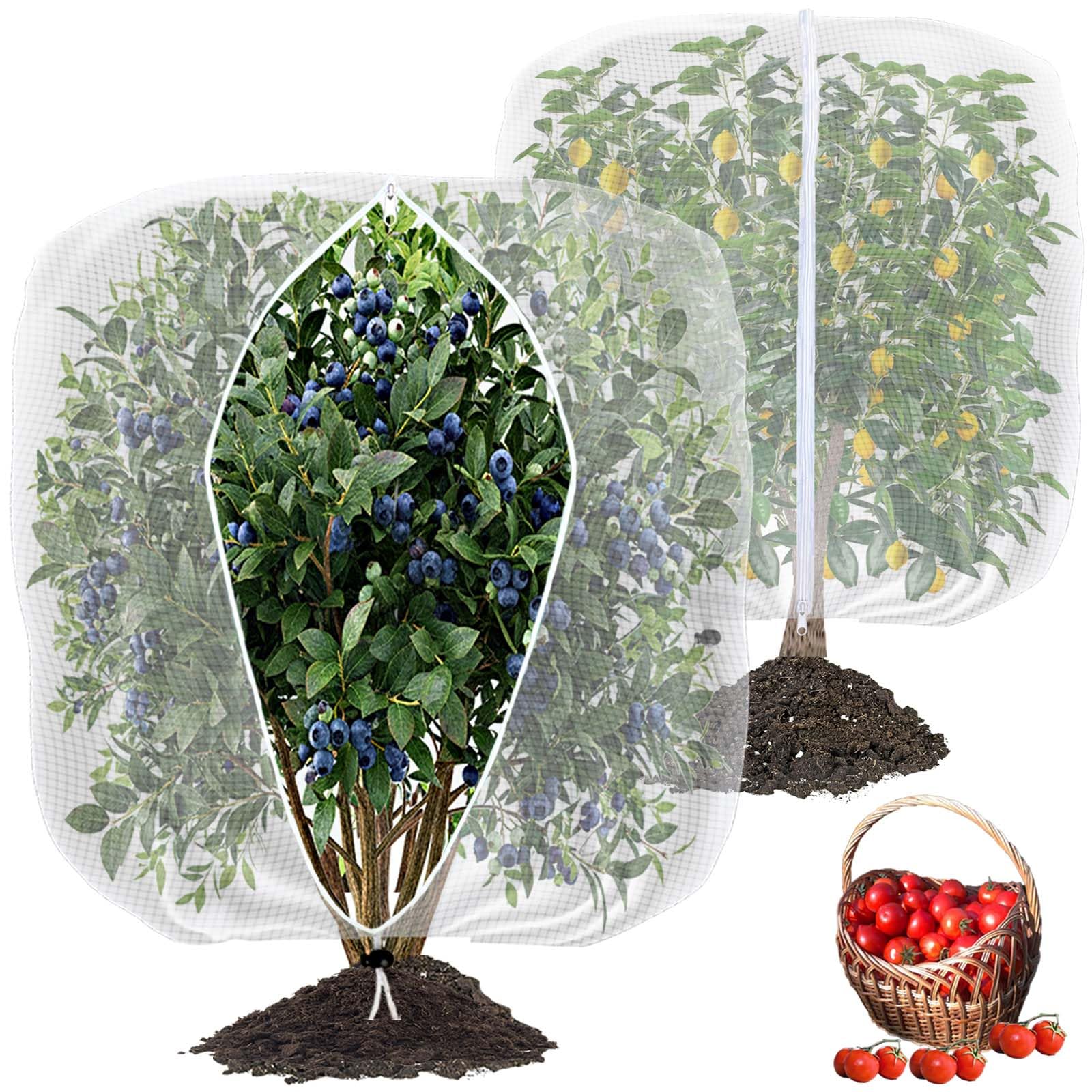 2PCS Garden Insect Netting Bags 180x200cm,Bug Netting Plant Protection Covers Bags with Zipper And Drawstring,Bird Pest Barrier Mesh Covers Bags for Blueberry Tomatoes Fruit Tree Flowers Vegetables