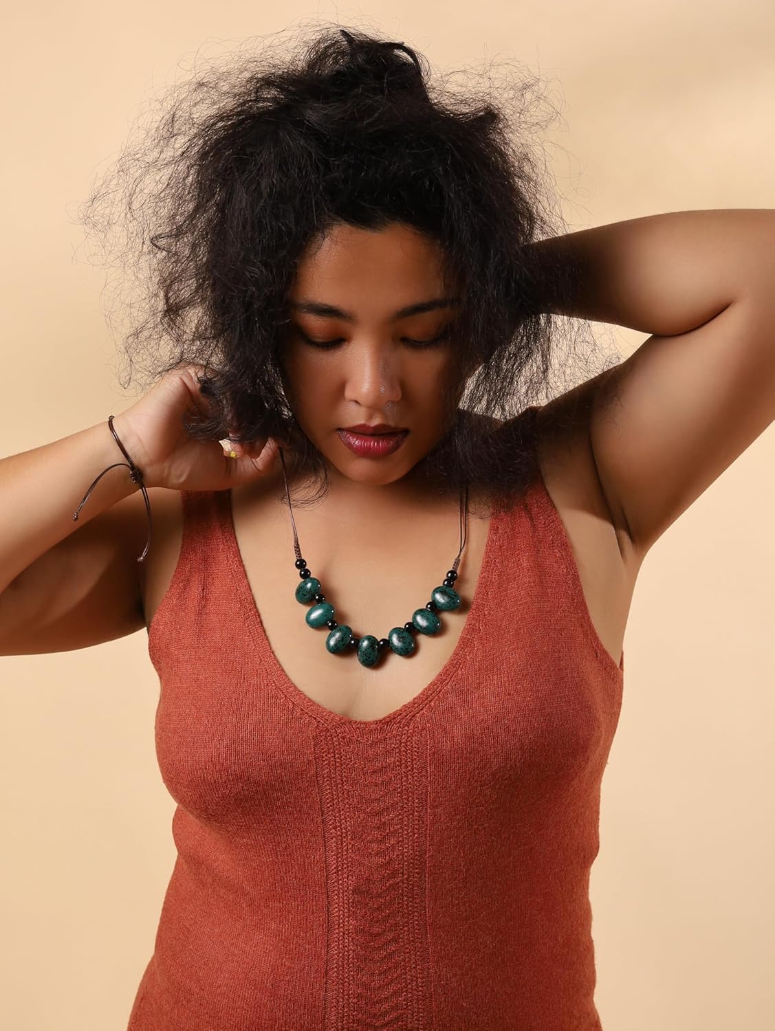 MINACHI Bohemian Hippie Colorful Ceramic Geometric Bead Strand Necklace, Vintage Boho Statement Jewelry Gift for Women - Image 7