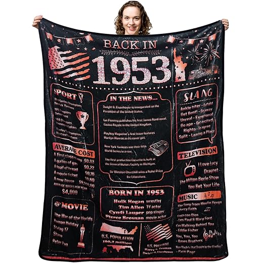 Henghere 70th Birthday Gifts for Women Friend, Mom, Grandma, Sister, Wife, Aunt, Coworker, Happy 70 Year Old Birthday Decorations Women | Blanket for Bed Sofa 60x50 Inches, Rose Gold