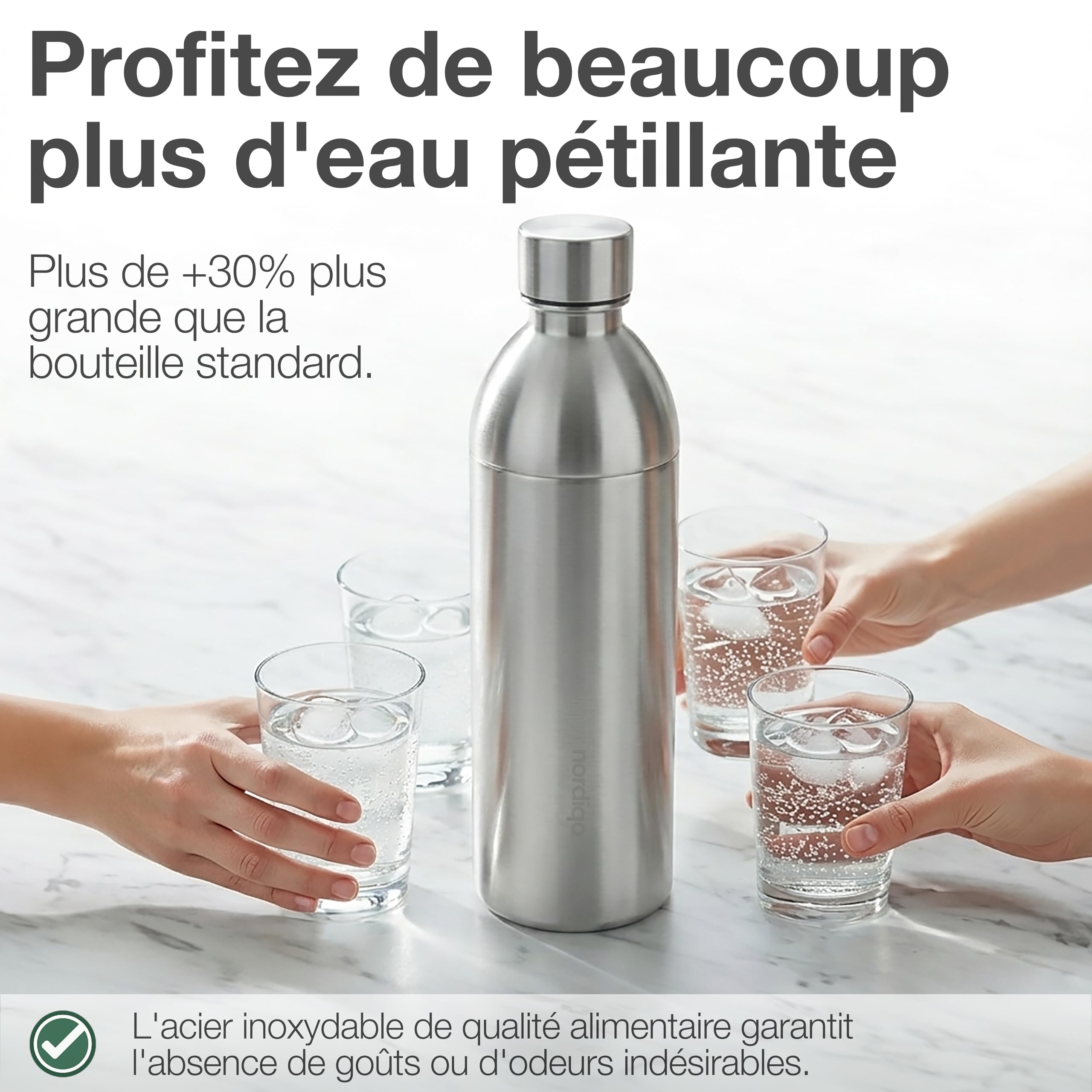 1300ml Bouteille en Acier Inoxydable pour Aarke Carbonator 3 & SMEG (Non Pro) - Étanche, Sans Plastique - Sans Date Limite, Lignes de Remplissage Intérieur & Extérieur - 2 x Acier