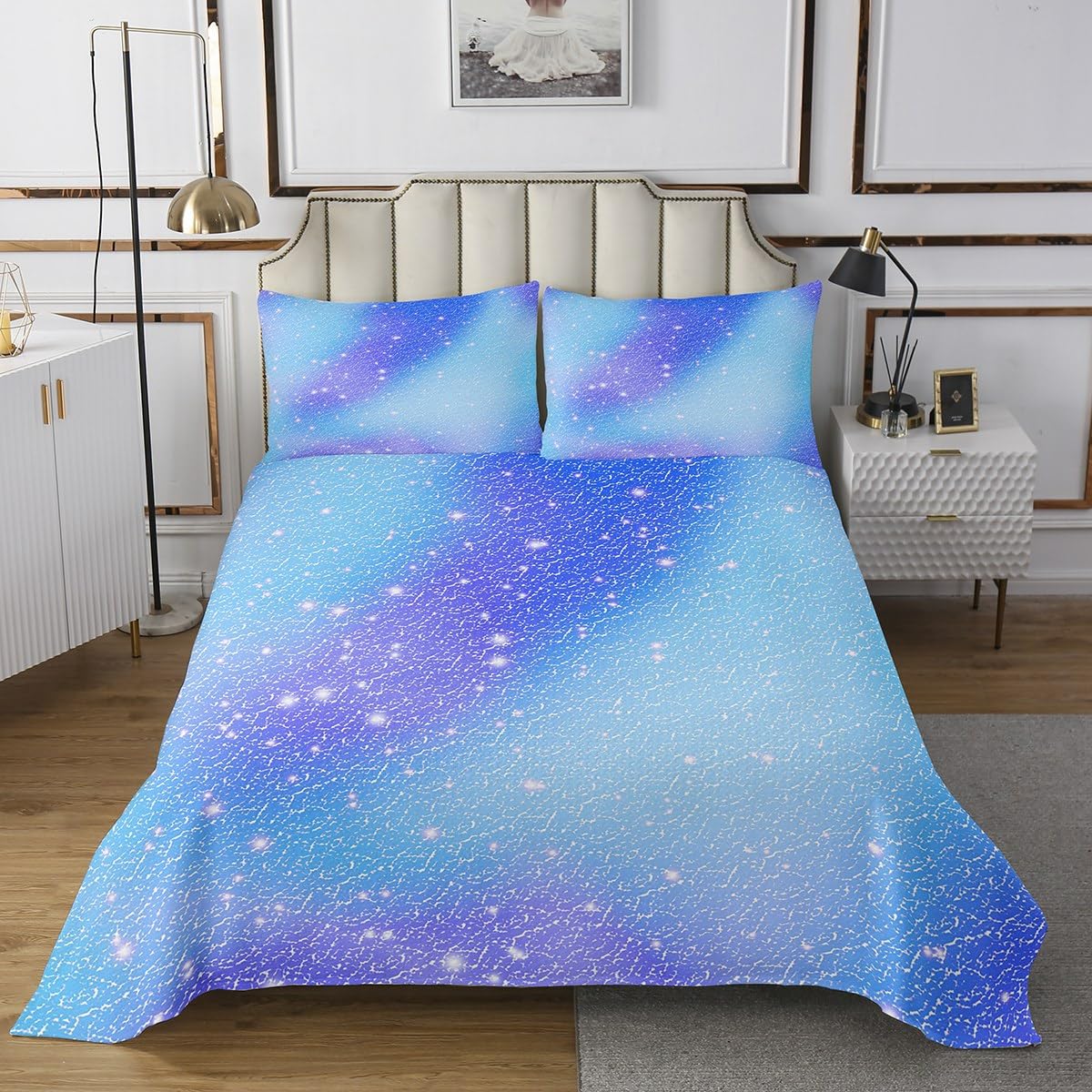 Erosebridal Blue Quilt Set Twin,Colorful Ombre Coverlet Set for Kids Boys Girls,Galaxy Printed Bedspread,Watercolor Bed Cover with 1 Pillow Sham Lightweight
