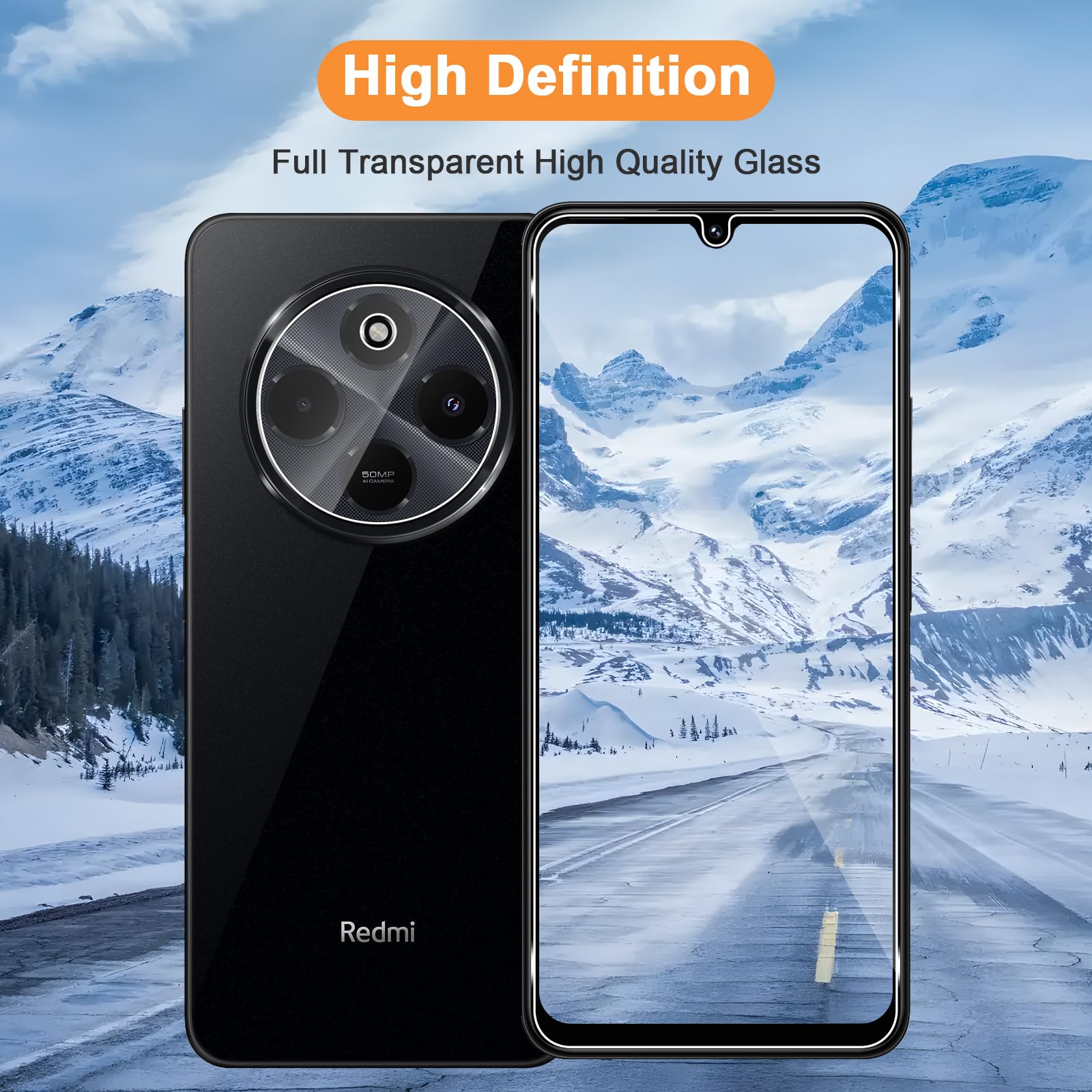 QULLOO Vetro Temperato Per Xiaomi Redmi 14C E Poco C75 - 2 Pezzi Protezione Schermo + 2 Pellicole Fotocamera - Durezza 9H Anti Graffio