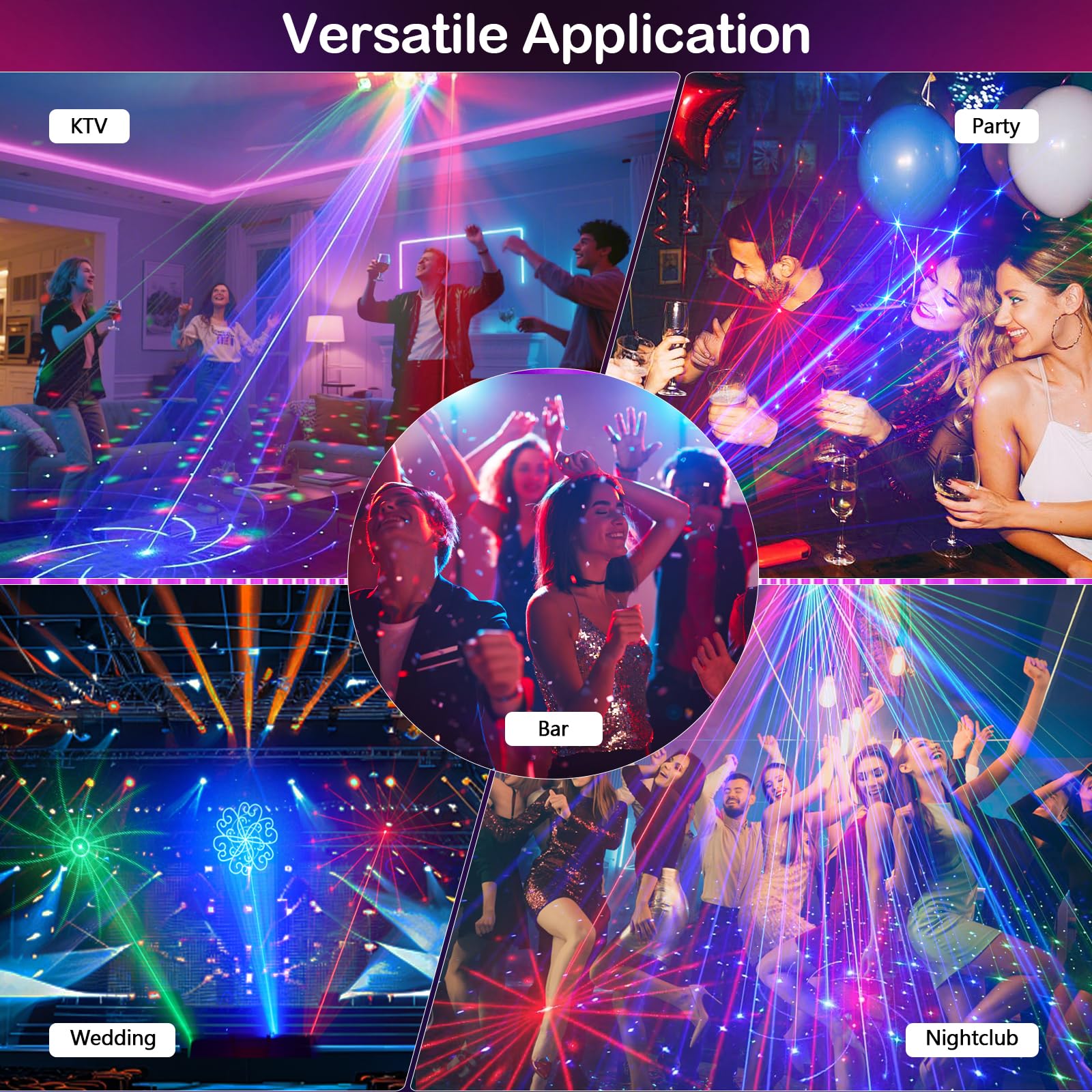 Luz DJ disco con control musical compatible DMX512, luces de escenario con estroboscopio, UV y bola de espejos, con mando a distancia, para club, bodas, Halloween, fiestas y uso doméstico