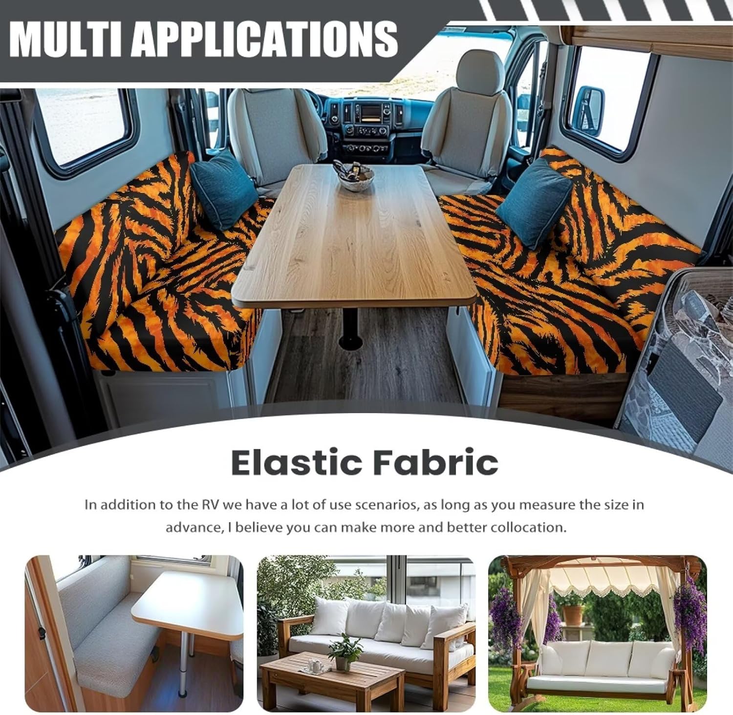 2 Set Tiger Print RV Dinette Cushion Covers, Washable Stretchable Sofa Protector for Cushion Couch Slipcover Furniture Protector for Camper Accessories Inside