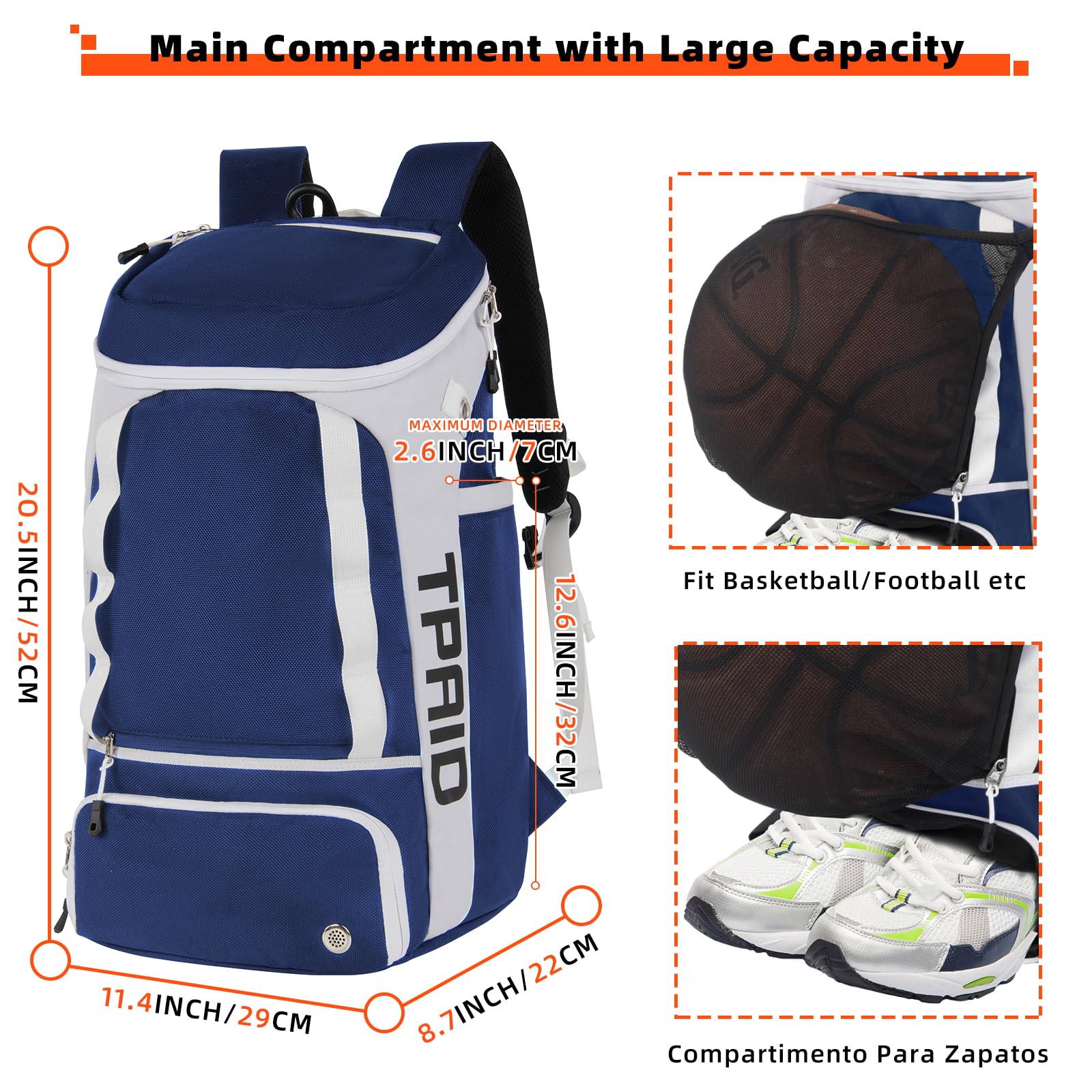 KINGSLONG Mochila de Baloncesto Bolsa para Equipo con Compartimento para Pelotas y Zapatos