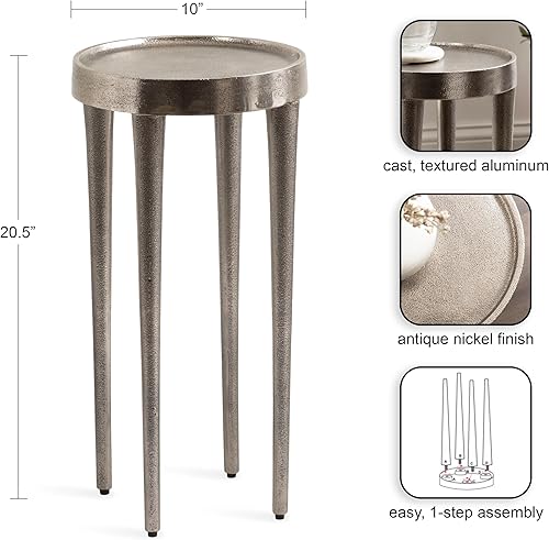 Miniatura 3 de Kate and Laurel Rava - Mesa redonda de metal moderno, 10 x 10 x 21 pulgadas, níquel antiguo, mesa decorativa de aluminio fundido para uso como