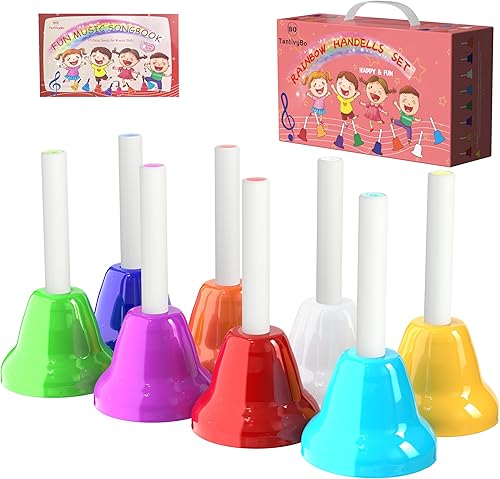 Juego de campanas de mano, 8 notas musicales con 10 canciones, juguete musical, instrumento de percusión para niños pequeños, niños, para el día del