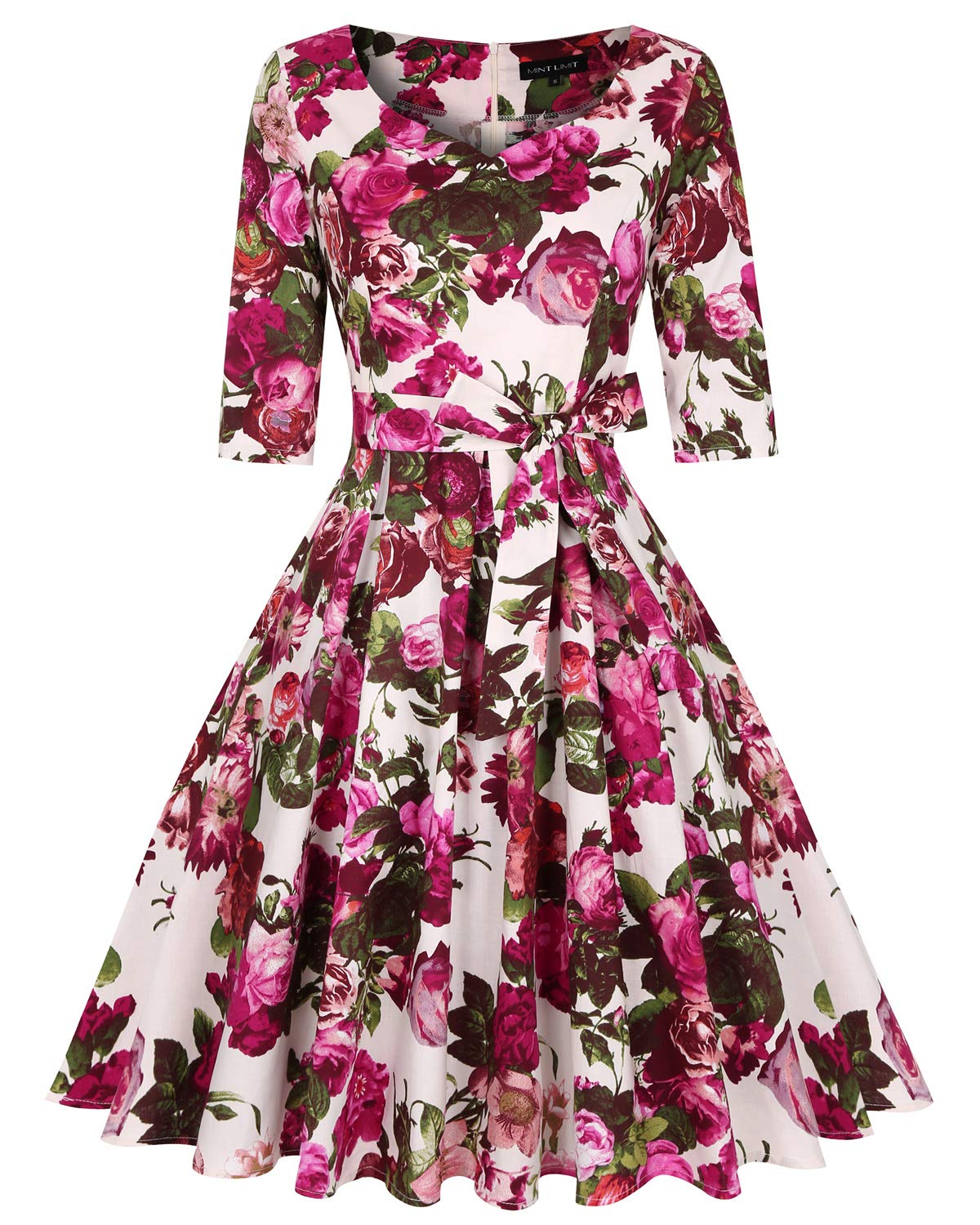 MINTLIMIT Women's 1950s Sweetheart Vintage Dresses Audrey Hepburn Style Party Dresses,3/4 Sleeve_G,Small