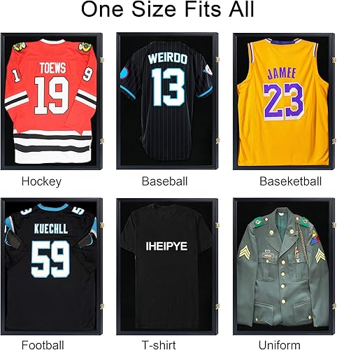 Miniatura 4 de IHEIPYE Marco de exhibición de jersey con cerradura, caja de sombra grande deportiva con 98% de protección UV acrílico y colgador para béisbol,