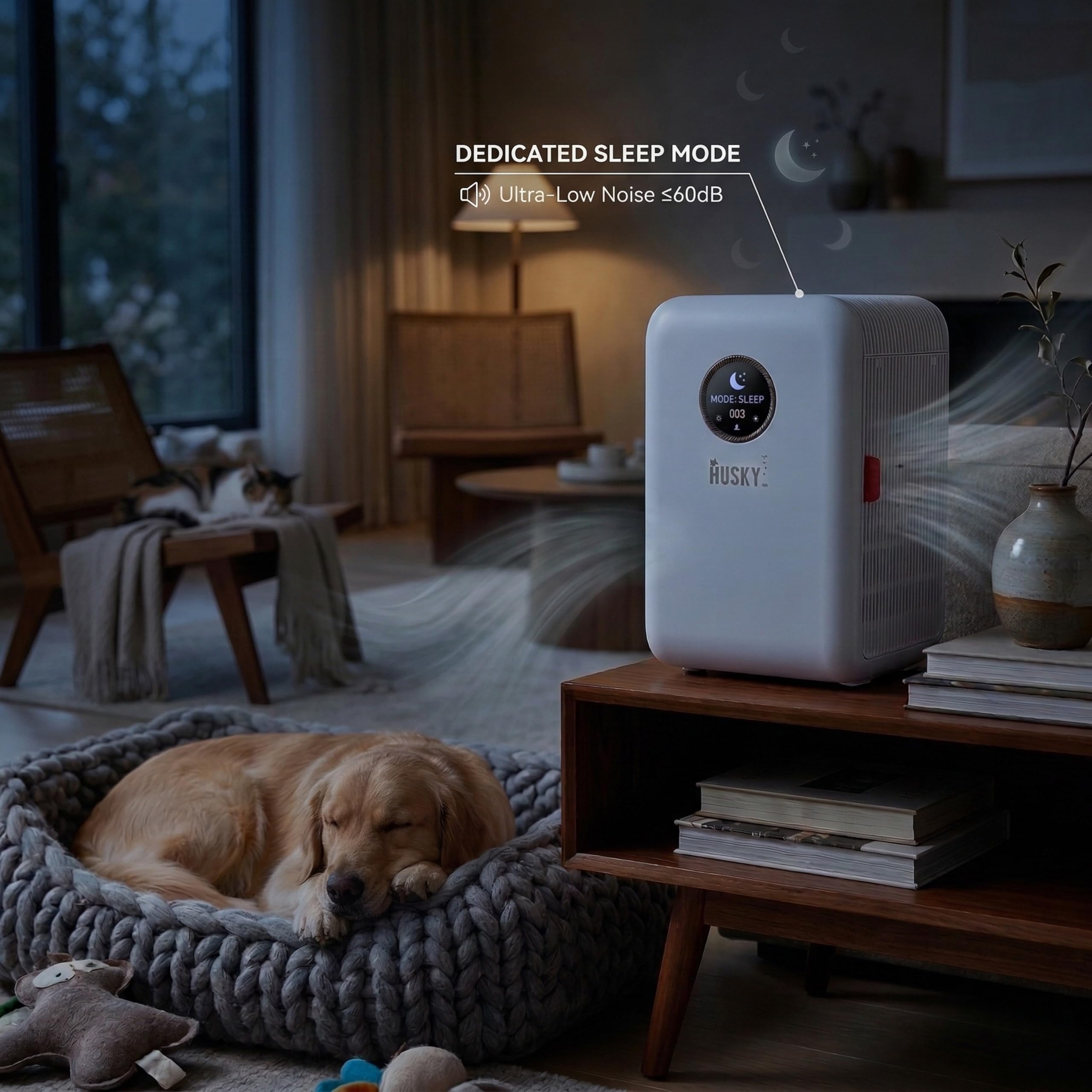 Husky & Purr Pet Air Purifier for Pet Hair | Pet Odour Eliminator | Cylindrical Air Filter | Clean Air Delivery Rate 65 m³/h | Timer Function, Sleep Mode | Dog & Cat Hair Remover (Non Wi-Fi) 2