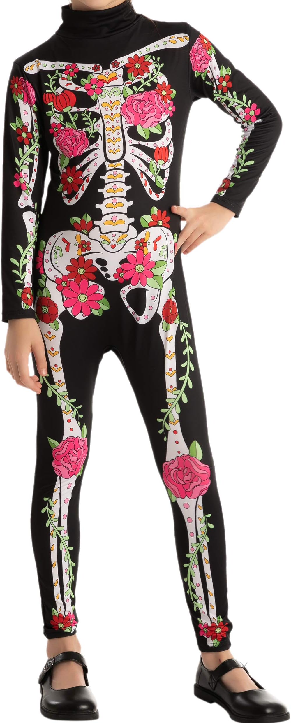 Spooktacular Creations Girls Skeleton Floral Halloween Costume Jumpsuit for Kids Halloween Dress Up