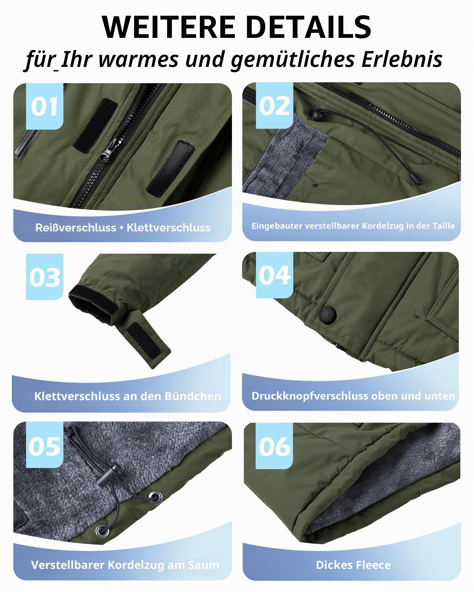 Tansozer Herren Winterjacke Winddicht Atmungsaktiv Wasserabweisend Gefüttert Wander Regenjacke, Armeegrün, M