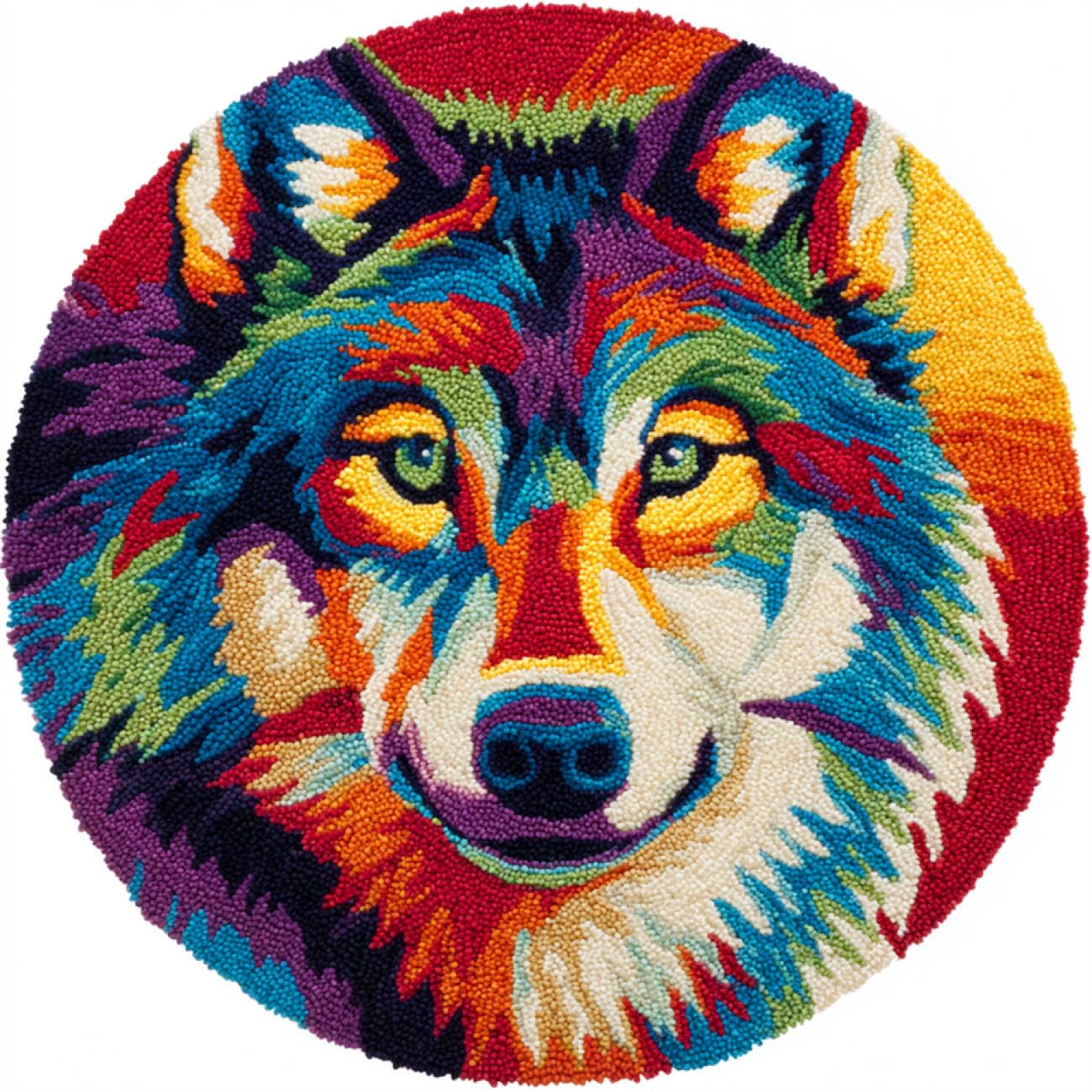 Kitquiver Animal Latch Hook Kits Fantasy Wolf DIY Latch Hook Rug Kit for Adults，Carpet Making Needlework for Beginners，Home Decor 50x50cm