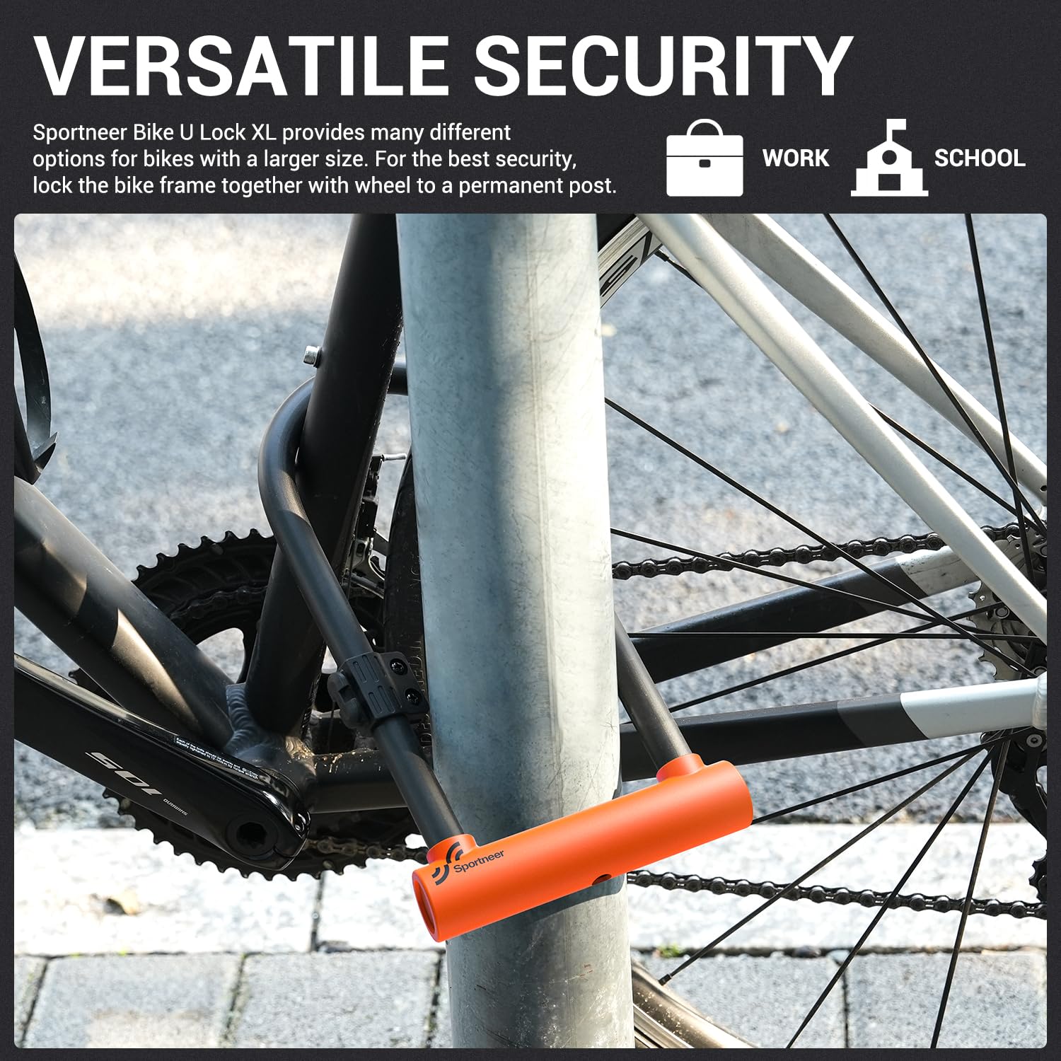 Sportneer Lucchetto a U per bicicletta, 18 mm, resistente, con cavo in acciaio ad alta sicurezza da 1,8 m, staffa di montaggio regolabile e serratura antifurto per biciclette, e-bike, moto, scooter