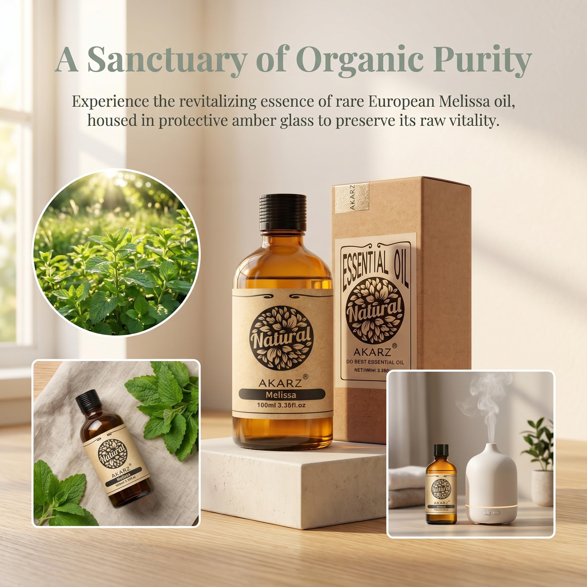 AKARZ 100ml Olejek esencjny z Melisy - Naturalny olejek aromatyczny do dyfuzorów, lamp aromatycznych i aromatów pomieszczeń