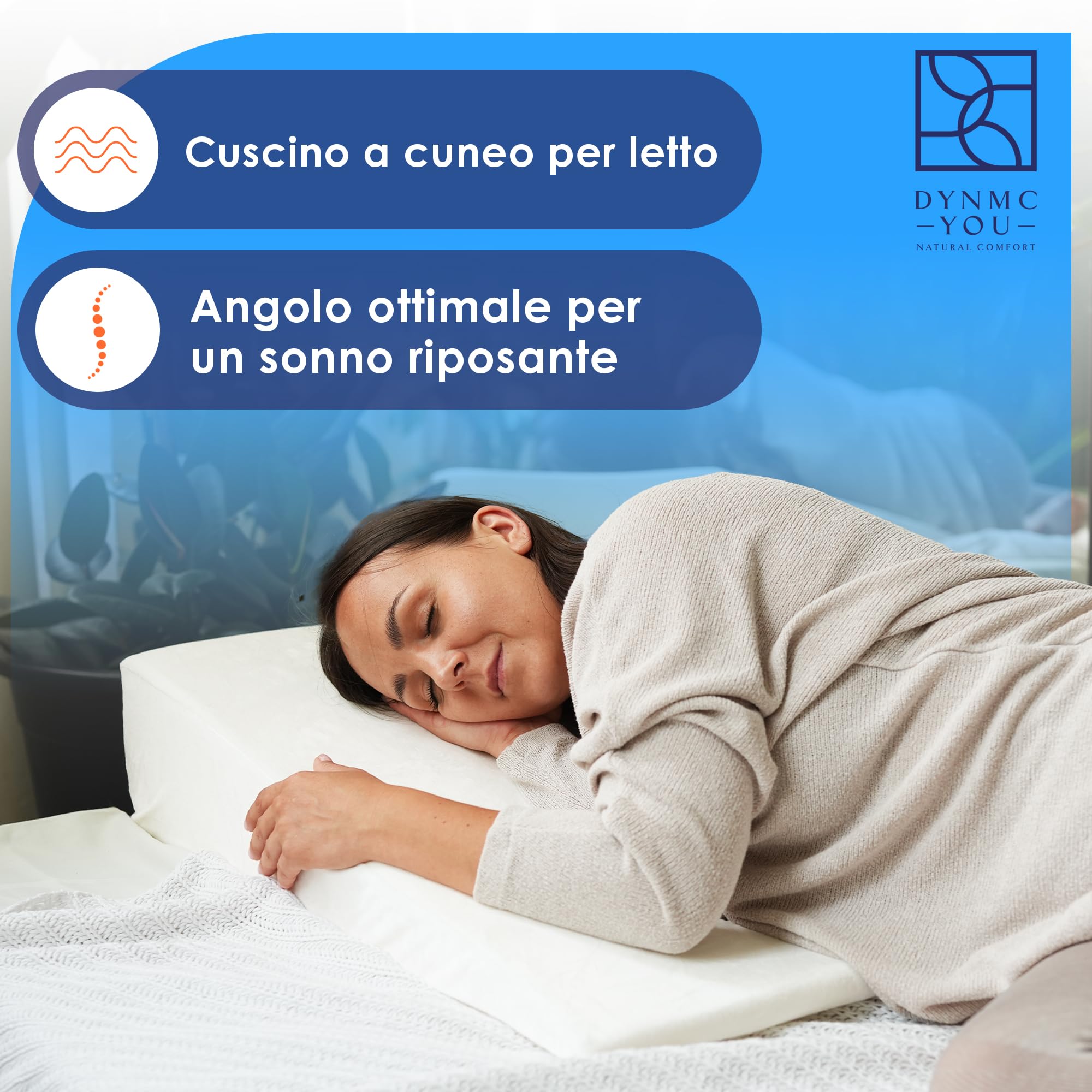 DYNMC you Cuscino a cuneo per letto e divano - Cuscino ergonomico di sostegno per il sonno e la schiena - cuneo da 80 cm per testiera, gambe o seduta, cuscino comfort per adulti (Bianco, 80 cm)