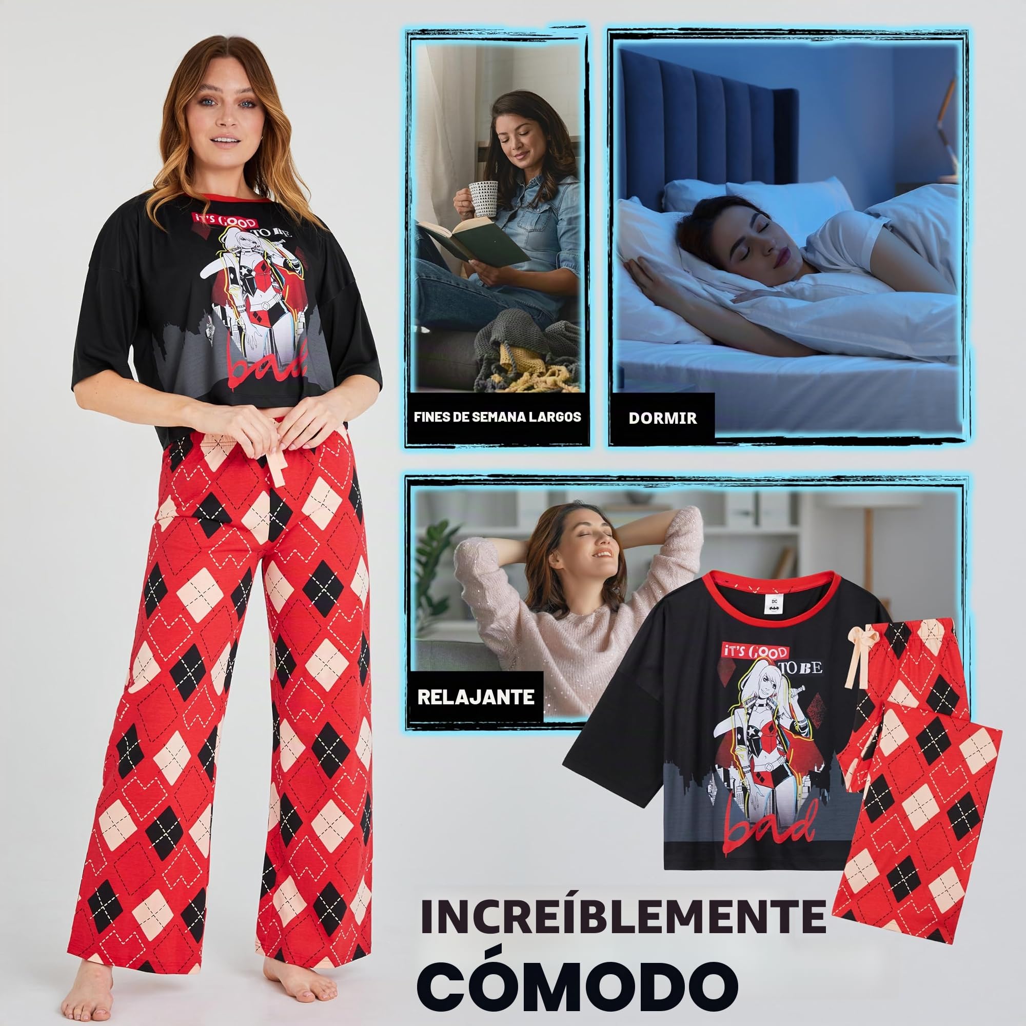 DC Comics Harley Quinn Pijama Largo de 2 Piezas para Mujeres - Regalo