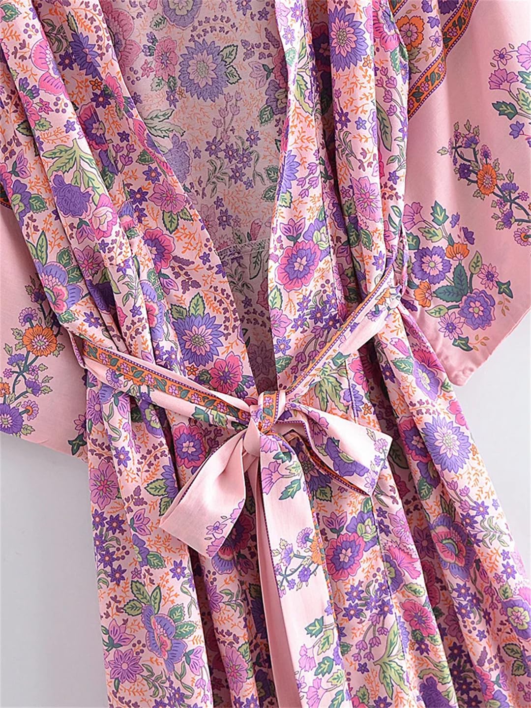 Disimlarl Kimono da donna con stampa floreale, stile bohémien, scollo a V, copricostume, maniche a pipistrello, bikini