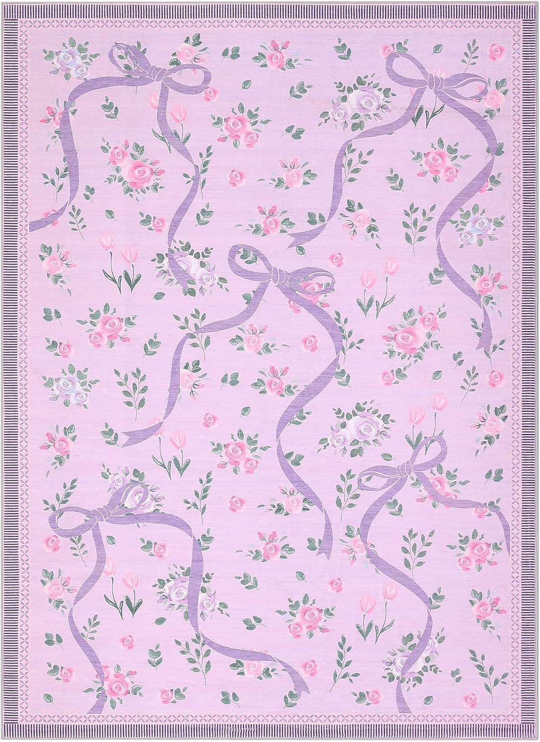 GarveeHome Coquette Purple Rugs for Bedroom Girls, 8x10 Area Rugs for Living Room with Soft Low Pile, Non Slip Floral Bow Washable Rug 8x10 for Nursery Kids Dorm Dining Room Playroom - Image 4