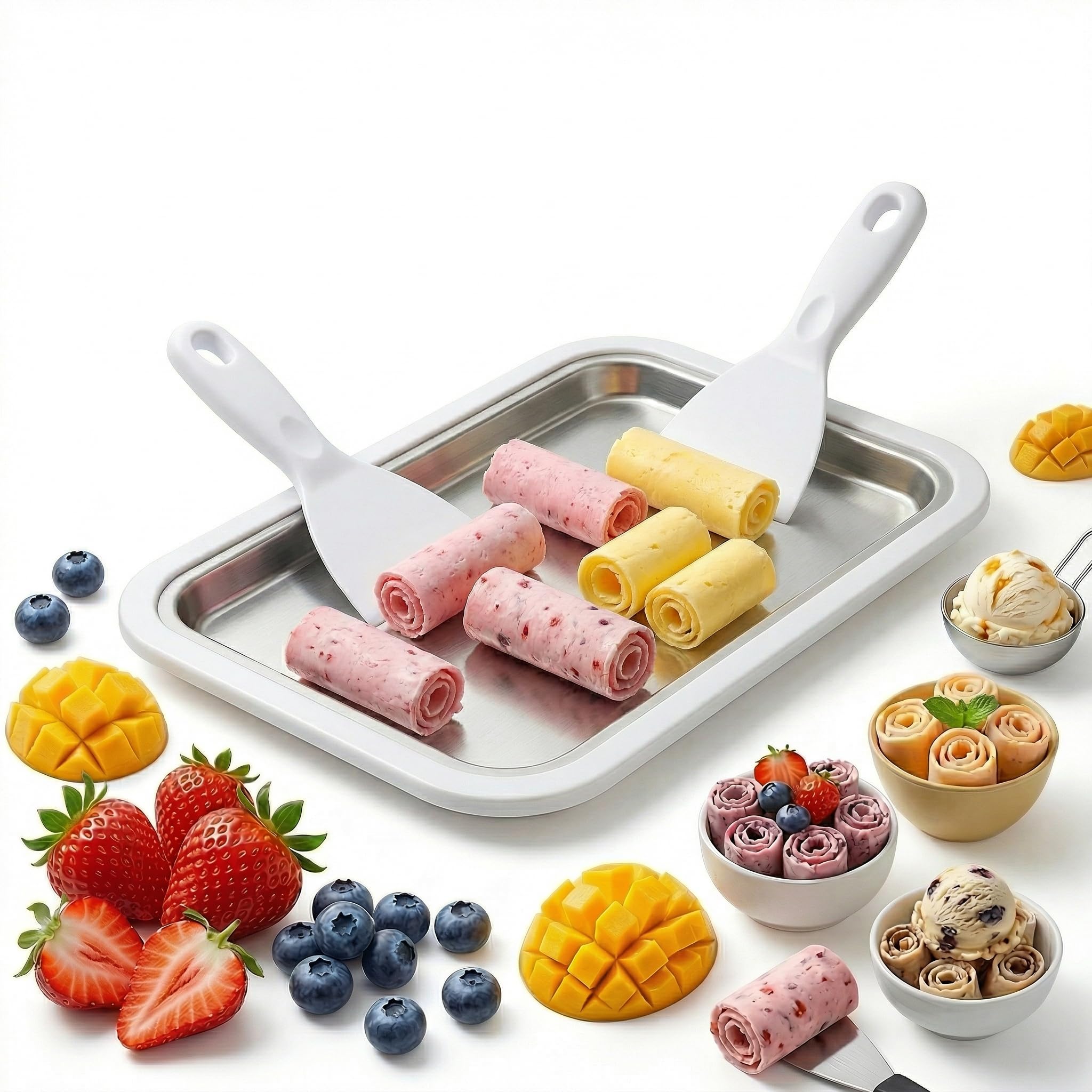 Delavala 10.3" Ice Cream Roller Maker Pan, Instant Cold Plate with 2 Scrapers, DIY Rolled Ice Cream Shield & Frozen Yogurt Bark Mat, Summer Screen-Free Fun Family Activity Gift, White-image-49