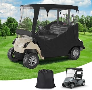 Golf Cart Enclosure, 2 Passenger Golf Cart Drivable Rain Cover, 600D Waterproof Enclosure with 4-Sided Thickened Clear PVC Windows, Fit for EZGO TXT & RXV