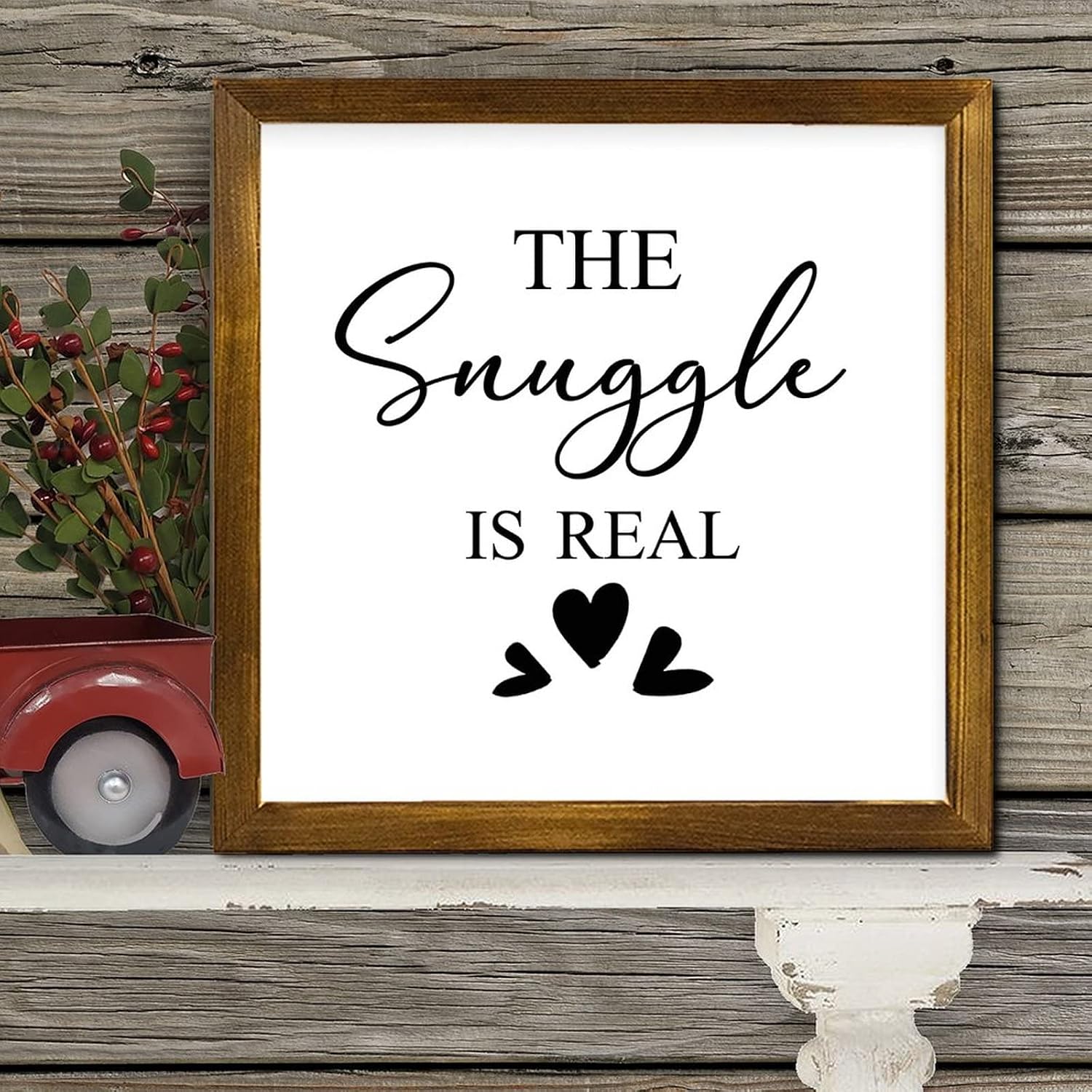 The Snuggle is Real Wood Framed Sign Words Letters Wood Sign Plaque Vintage Wood Decor Farmhouse Wall Hanging Plaque for Bedroom Living Room Home Kitchen Housewarming Gift 12x12 Inch