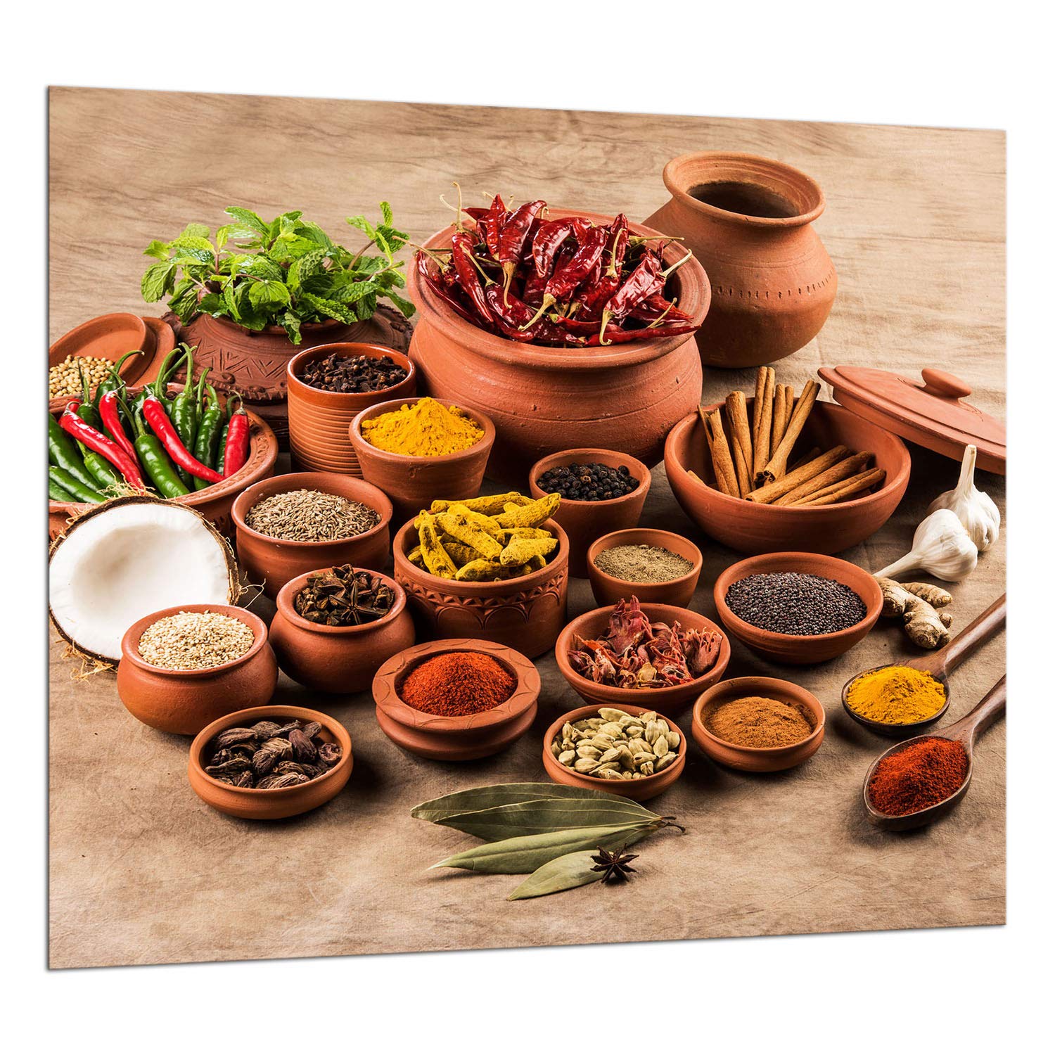 TMK Protection anti-éclaboussures en verre trempé pour crédence de cuisine - 65 x 60 cm - Verre décoratif avec ruban adhésif autocollant - Paroi arrière en verre pour cuisine, épices.