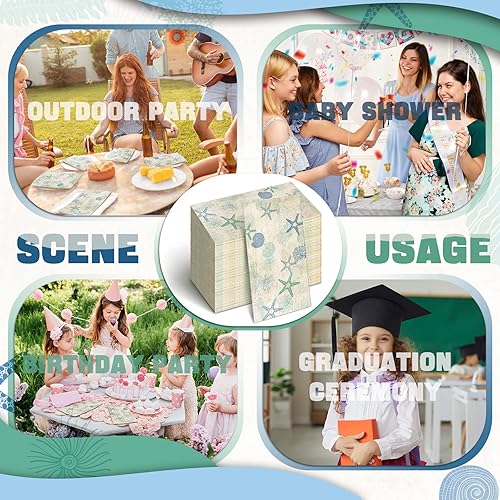 Miniatura 6 de Sinmoe 200 servilletas desechables para invitados, toallas de mano de playa de verano para baño, servilletas de papel desechables de 2 capas