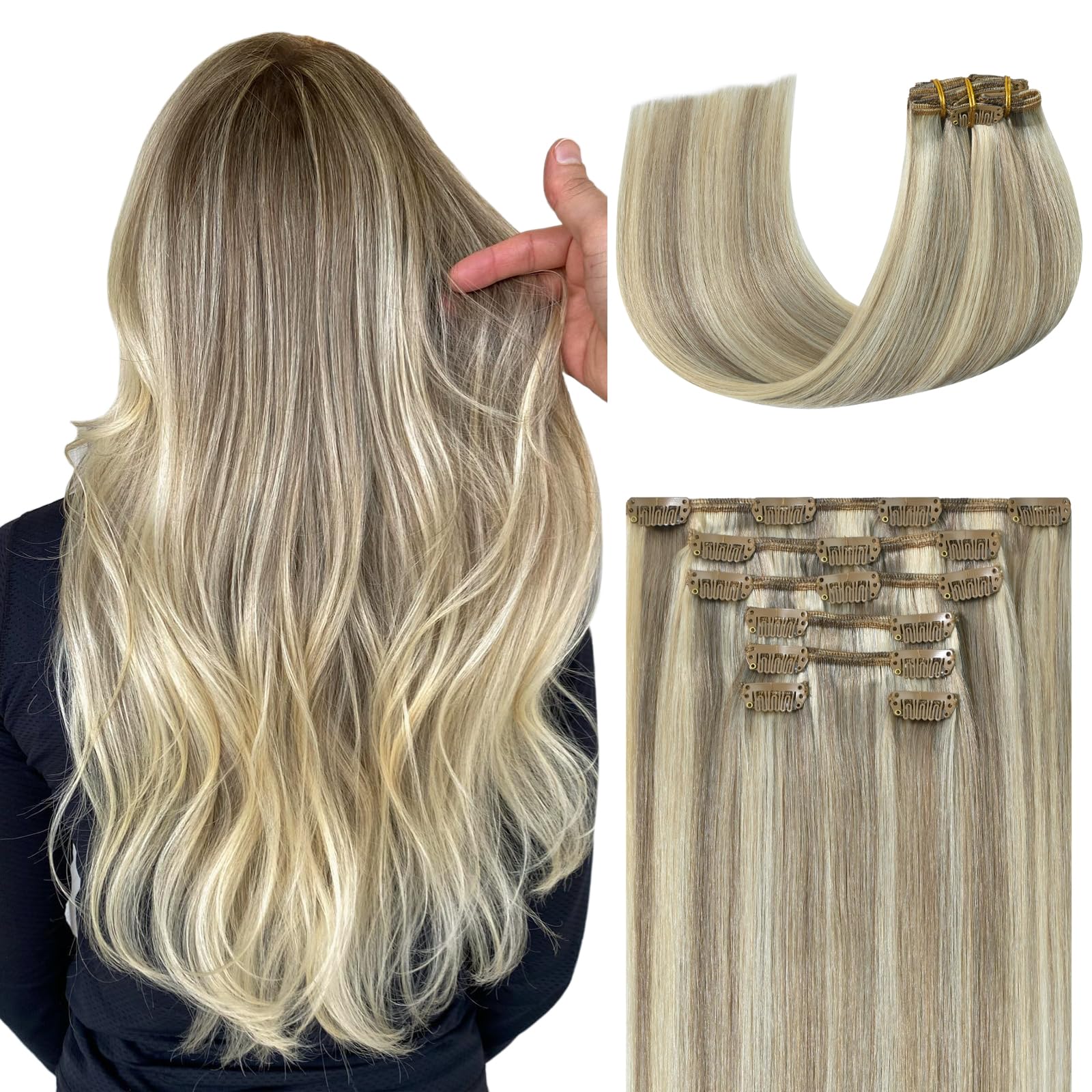WindTouch Clip in Hair Extensions Human Hair, 15 Inch 75g #4 Medium Brown Hair Extensions for Women Real Human Hair Clip in, Remy Human Hair Extensions Clip ins, Soft Natural Straight — view 36
