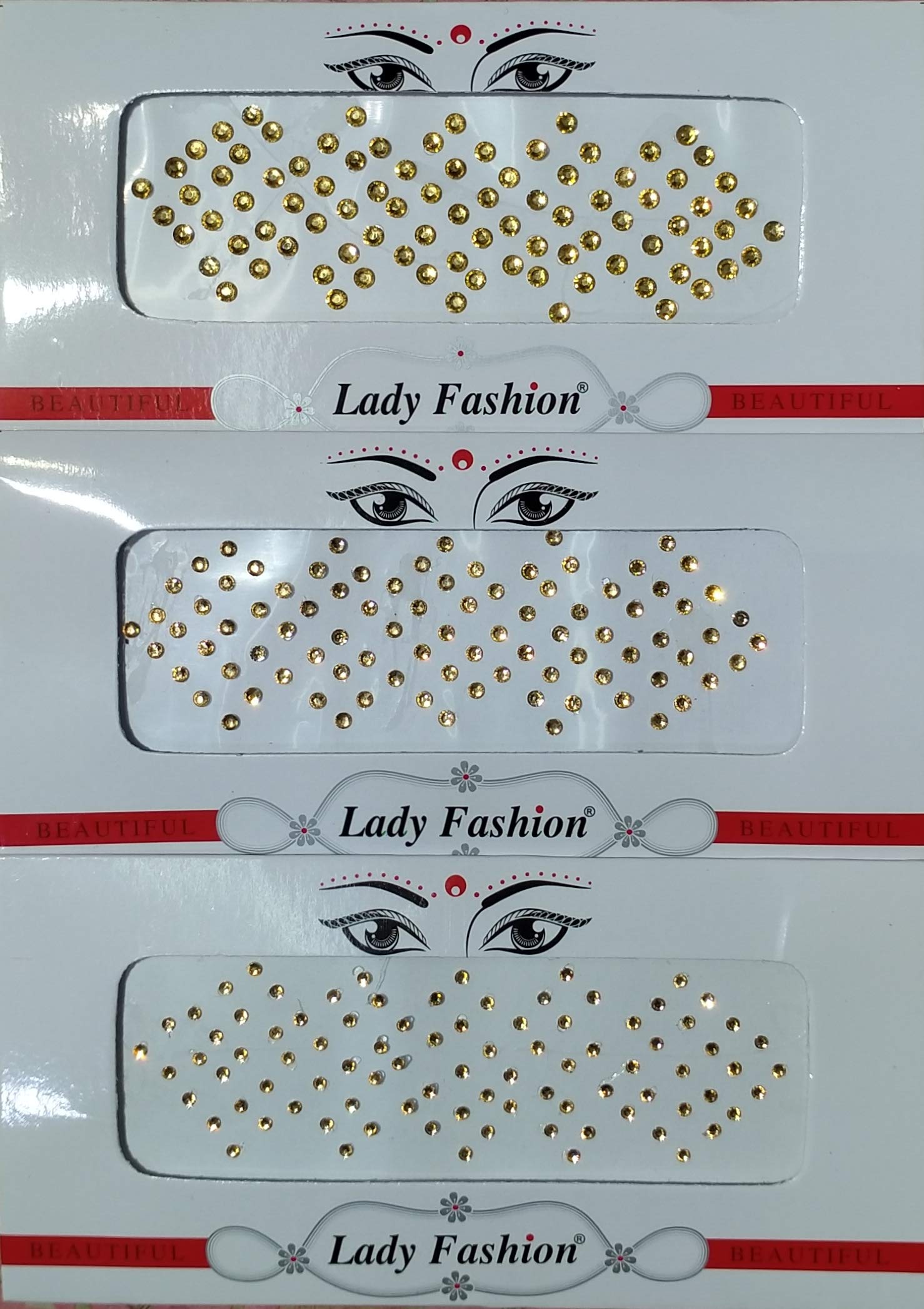 Parveen Enterprises RohtakLady Fashion Fancy Mix Size Golden Stone Bindi Set of 3 Packs