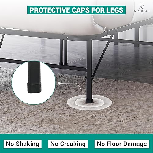 Miniatura 61 de Naomi Home Base de cama de metal de 14 pulgadas con plataforma de metal de alta resistencia (no necesita somier), color negro Negro -,Natural,Blanco