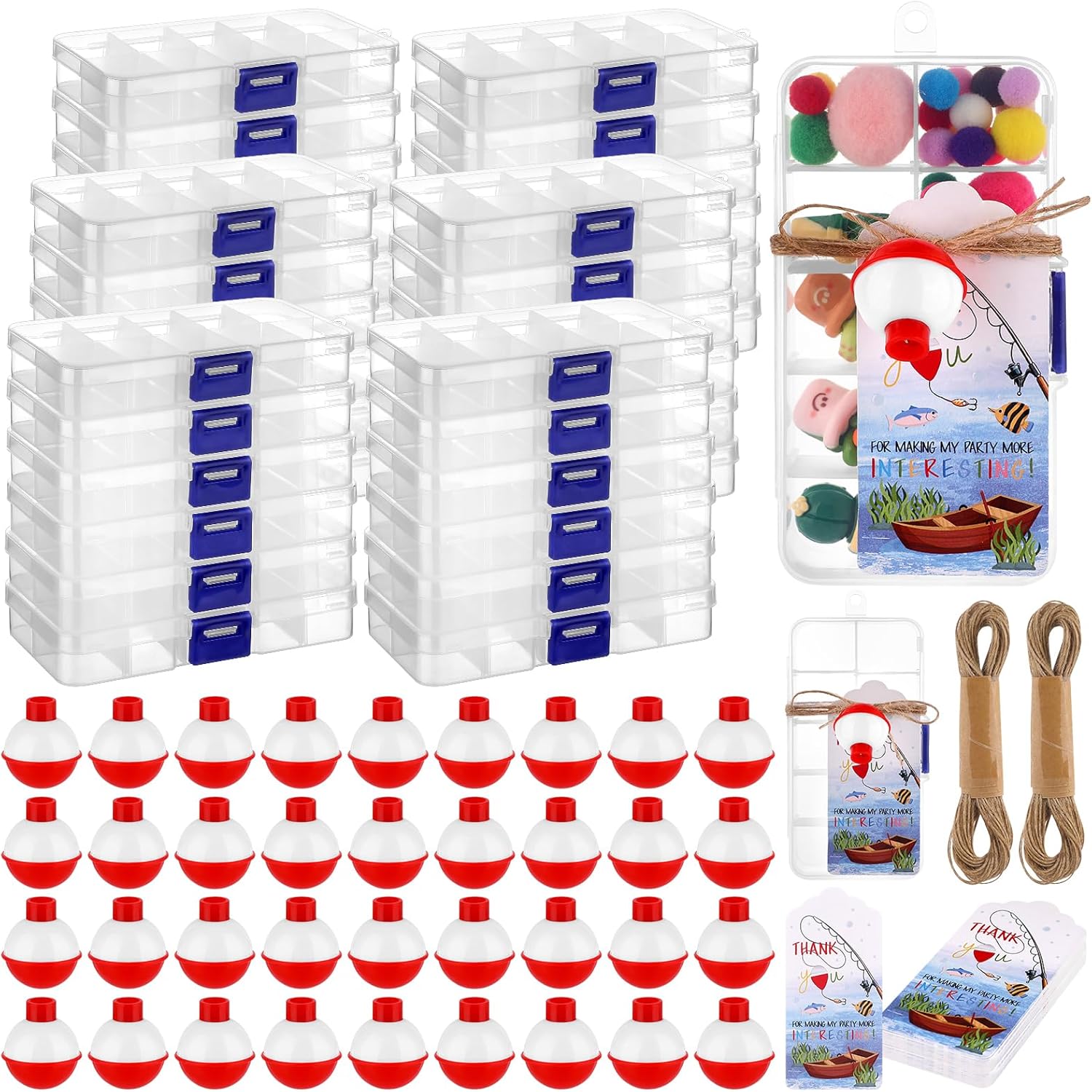 ‌36 Sets Fishing Party Favors Fishing Candy Little Tackle Boxes Bobbers Thank You Cards Mini Tackle Boxes for Fishing Birthday Party Favor Baby Shower Decorations Gone Fishing Theme Decorations
