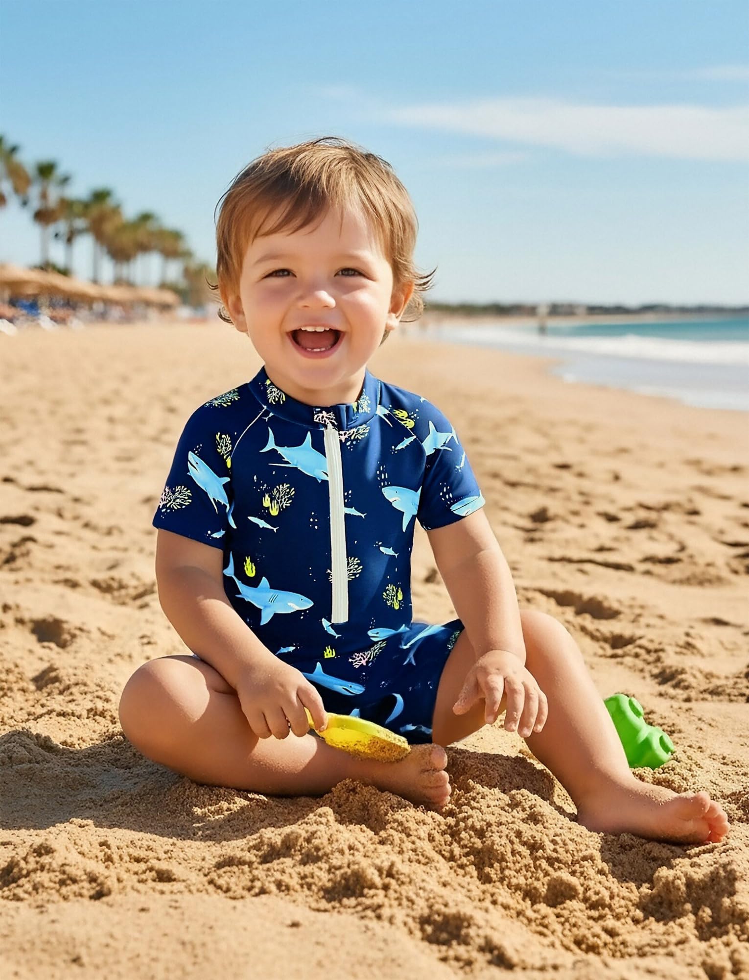 FEOYA Traje De Baño Bebé Y Niño Una Pieza Piscina Bañador Bebé Y Niño Manga Corta Playa con Cremallera Surf Protección contra Rayos UV 0-3 Años