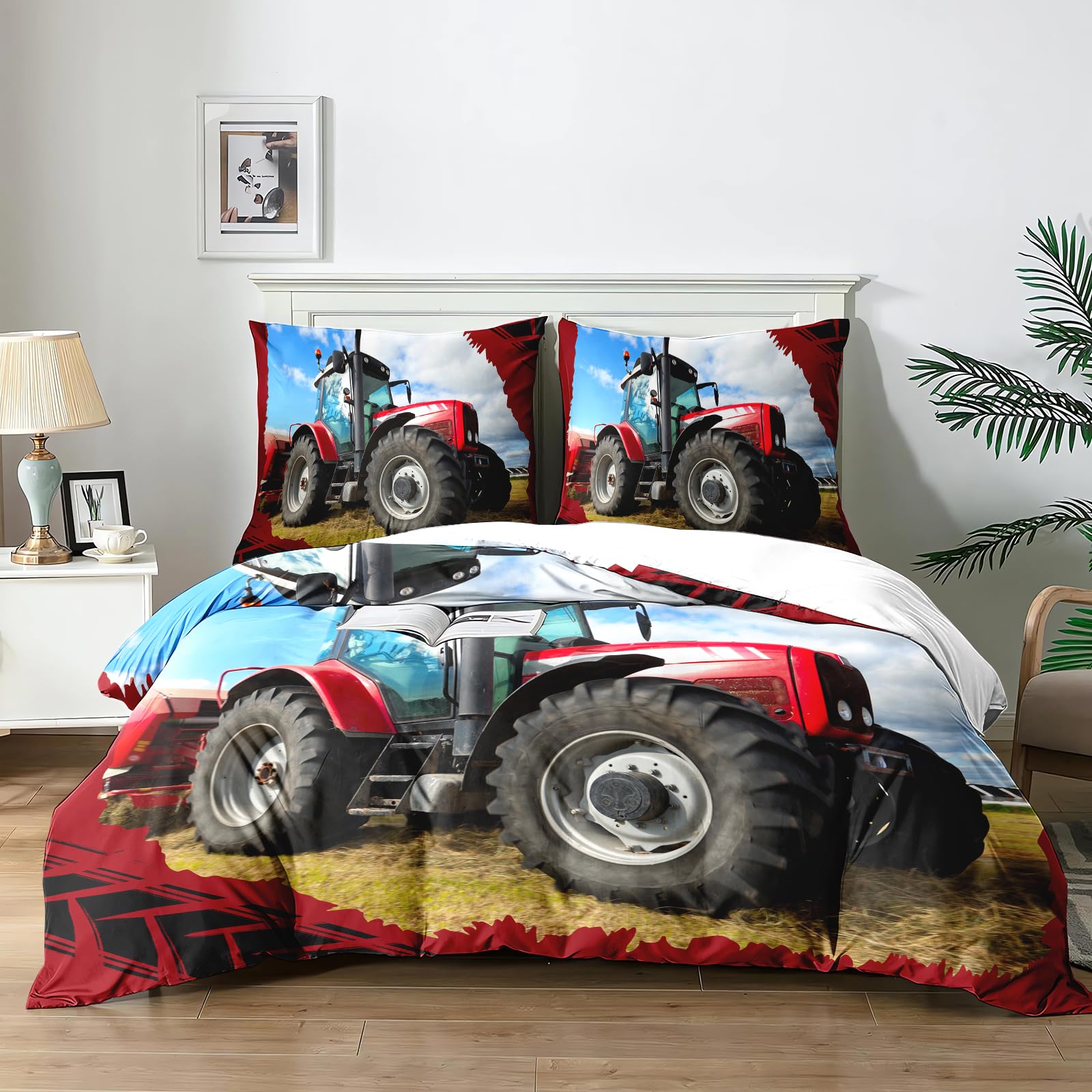 Yzehomijia Tractor Duvet Cover Sets, 220×240 cm for Kids 1 Microfiber Duvet Cover + 2 Pillowcases 65x65 cm.(T3×220)