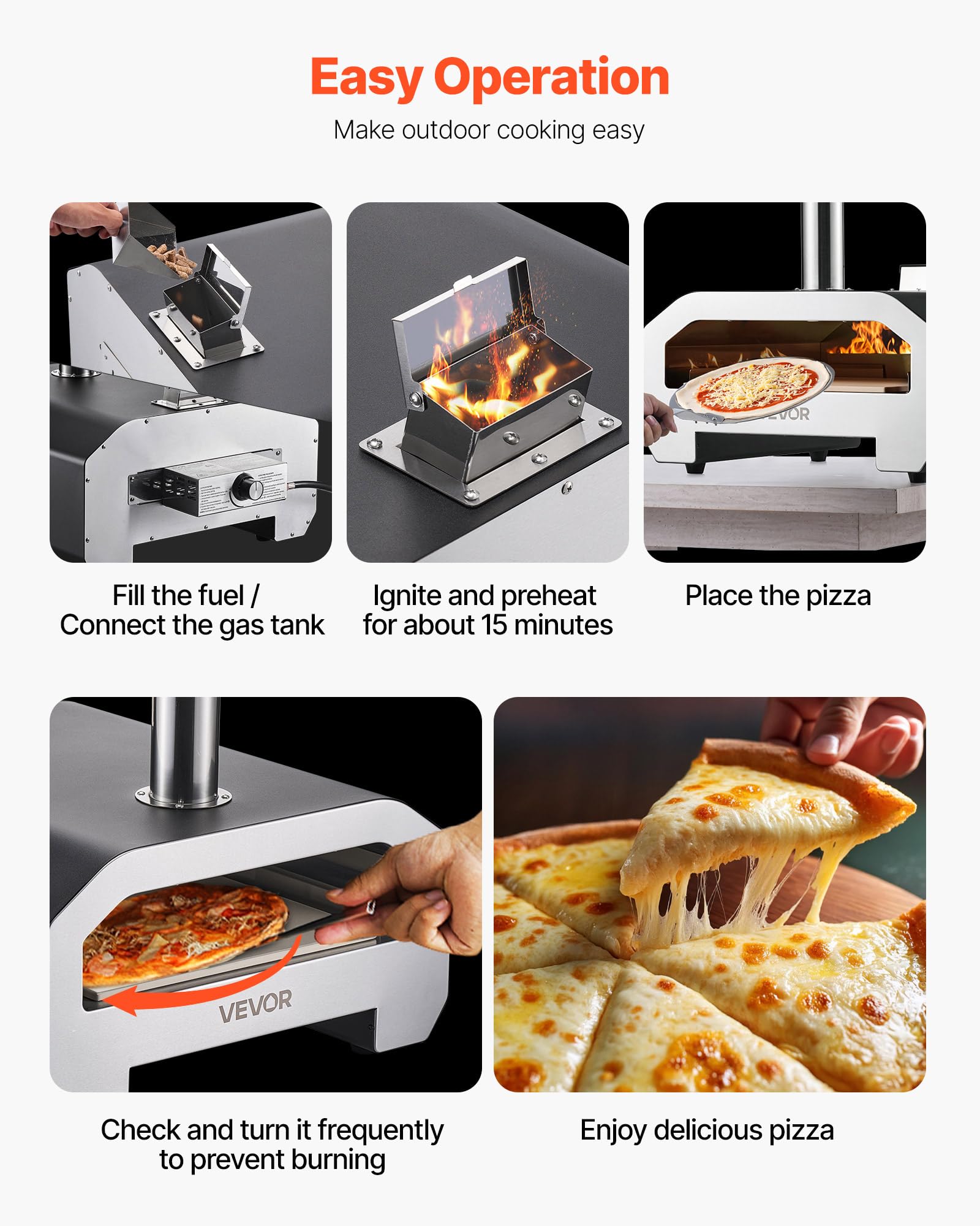 VEVOR Forno per Pizza a Doppio Combustibile da Esterno, a Legna e a Gas Propano da ca. 406 mm, Macchina per Pizza, con Termometro, Dpray di Ferro Portatile, per Campeggio all'Aperto e Cortile
