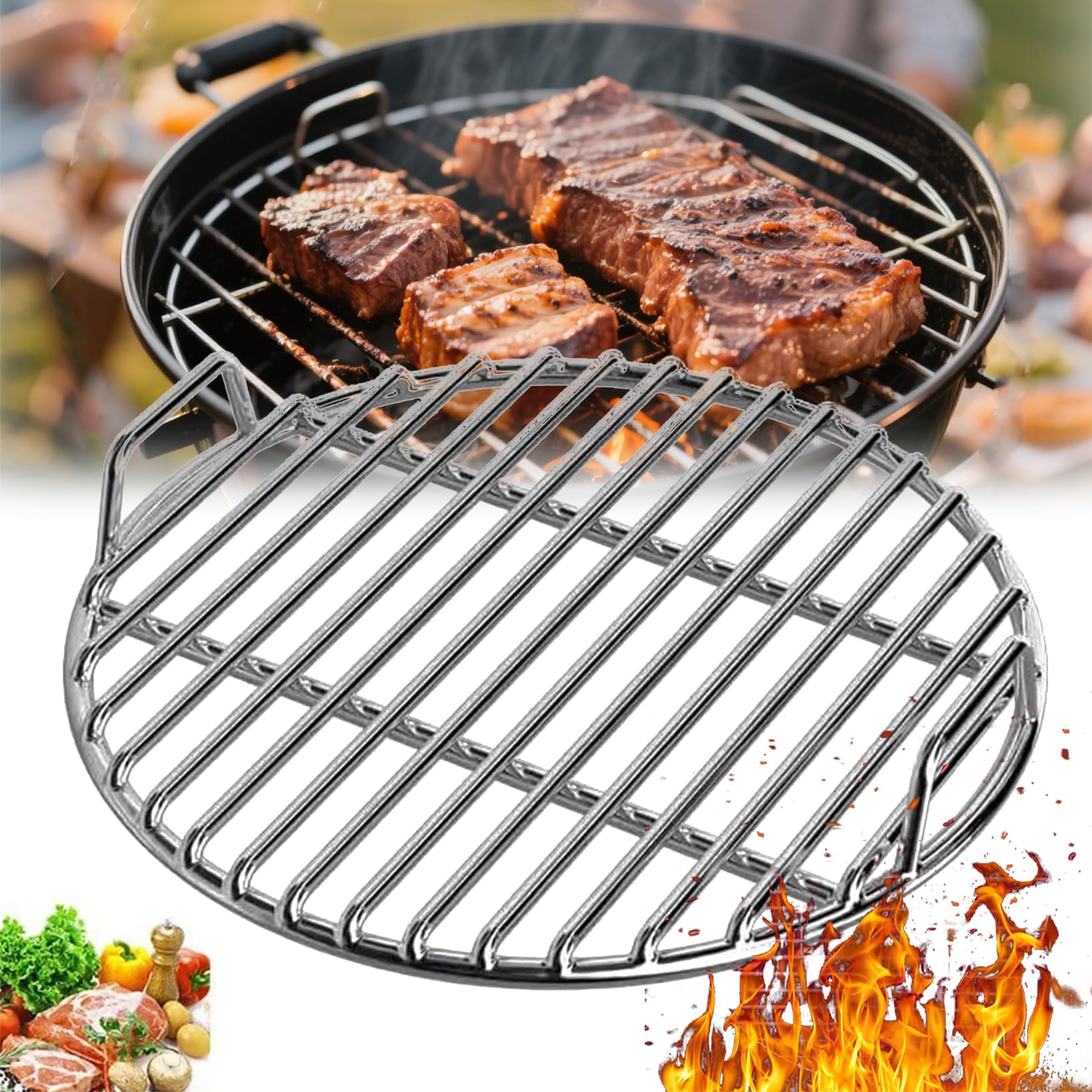 Neue Grillrost Edelstahl Rund, Verschiedene Größen, BBQ Grillgitter Backblech für Camping, Picknick, Garten, langlebige geschweißte Konstruktion, Einfache Reinigung, Gleichmäßige Erwärmung (Ø38cm)