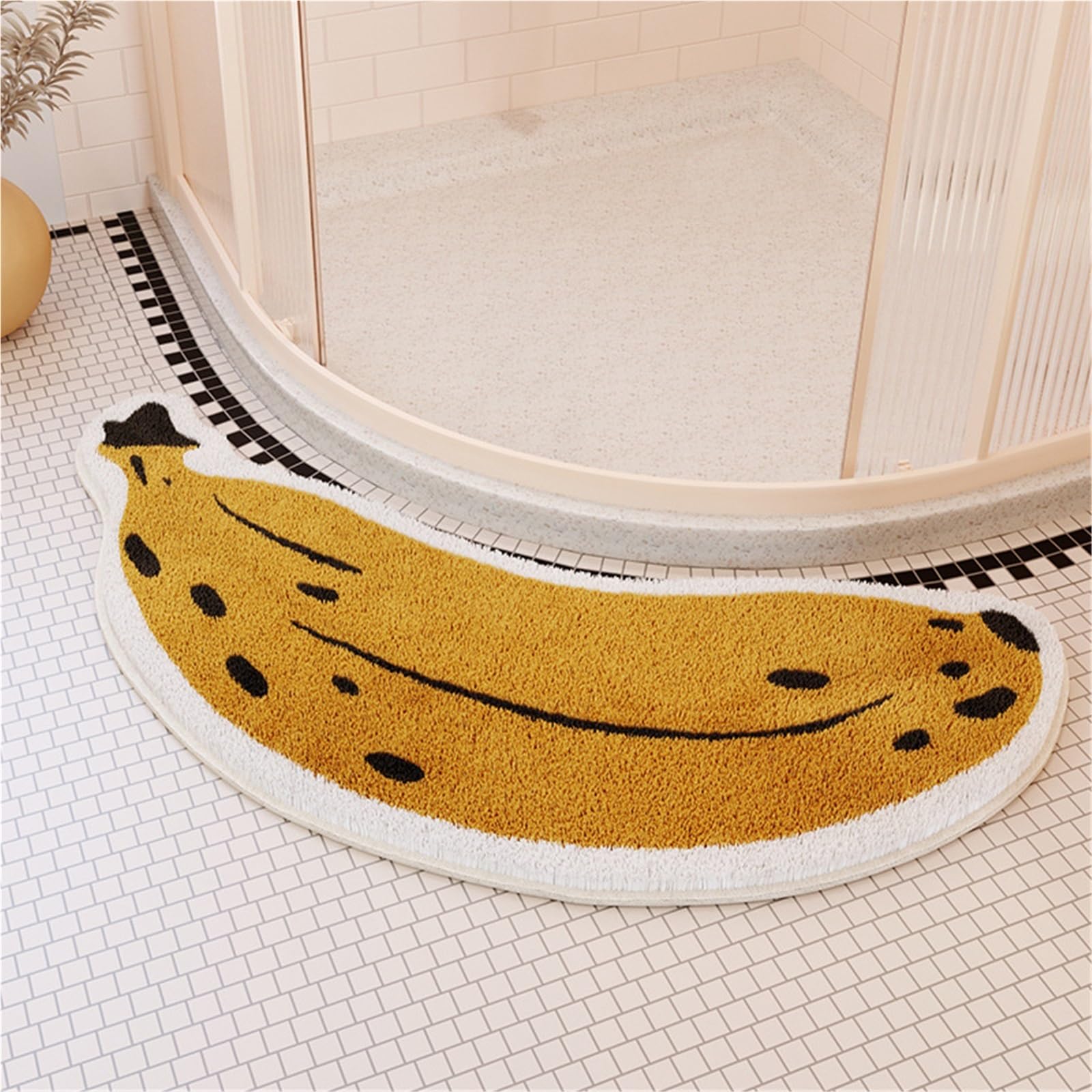 Kortran Yellow Creative Banana Floor Mat Curved Foot Mat Bathroom Mat Curved Bathroom Mat Quick Water Absorption Non-Slip Water Absorbent Bathroom Floor Mat Curved Shower Mat ( 45X100cm)
