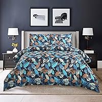 Vista 12 de Style Quarters Dahlia Lane - Juego de funda de edredón de 3 piezas, tallos florales multicolor con siluetas de hojas blancas, 100% algodón, lavable