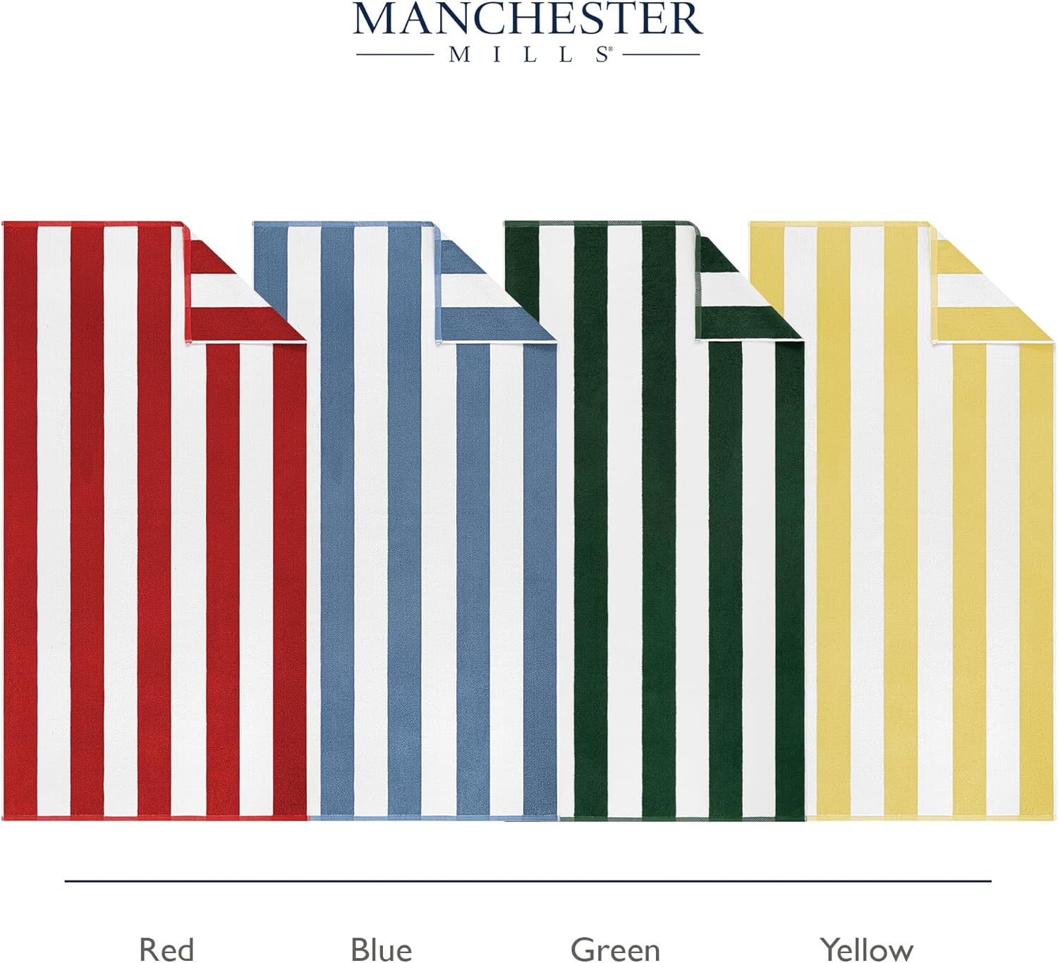 Manchester Mills Connoisseur Cabana Stripe Pool & Beach Towel - 2-Inch Red Striped Design, 100% Absorbent Hotel-Quality Cotton, 35 x 68-Inch Towels, Pack of 4