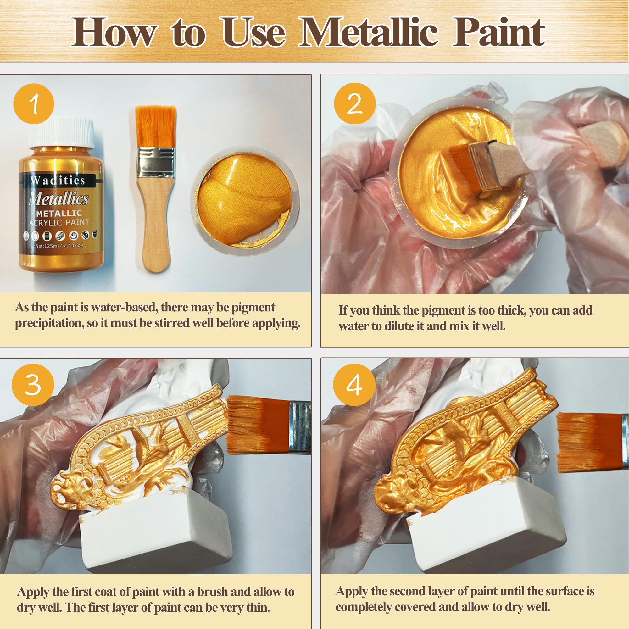 Wadities Acrylic Paint Metallic Gold, 250ml Gold Leaf Paint for Art Painting, Ideal for Canvas, Wood, Clay, Fabric, Ceramic, Stone, Glass Craft Supplies - Image 5