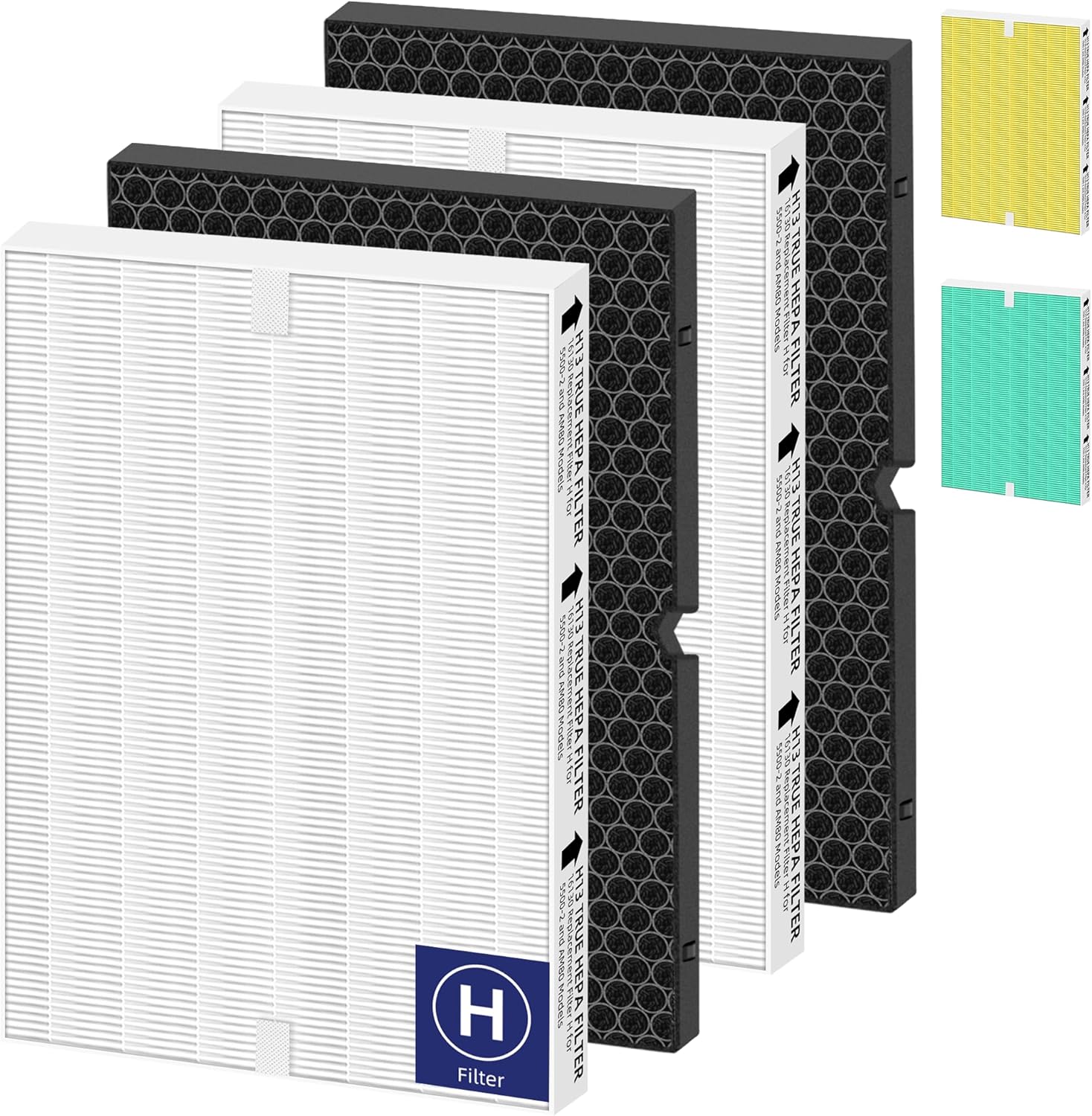 116130 HEPA Replacement Filter H for Winix 5500-2 Am80 Plasmawave Air Purifier,H13 True HEPA High-Efficiency Activated Carbon Filter,2 Combo Set White - Original Filter 4 Piece Set - Image 1 of 9