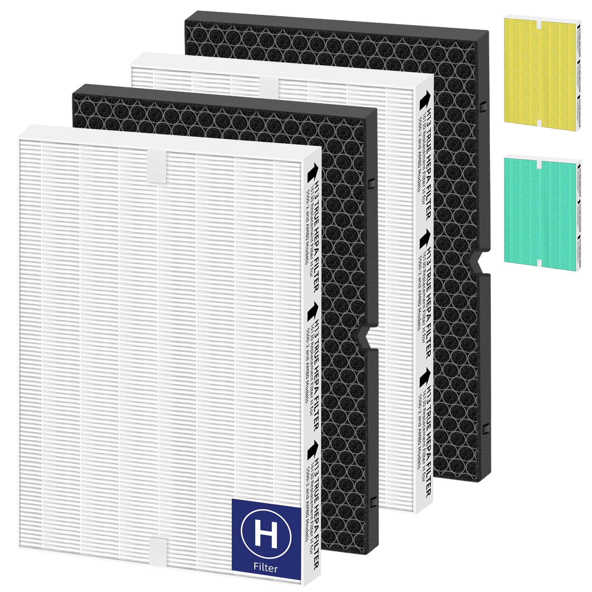 116130 HEPA Replacement Filter H for Winix 5500-2 Am80 Plasmawave Air Purifier,H13 True HEPA High-Efficiency Activated Carbon Filter,2 Combo Set