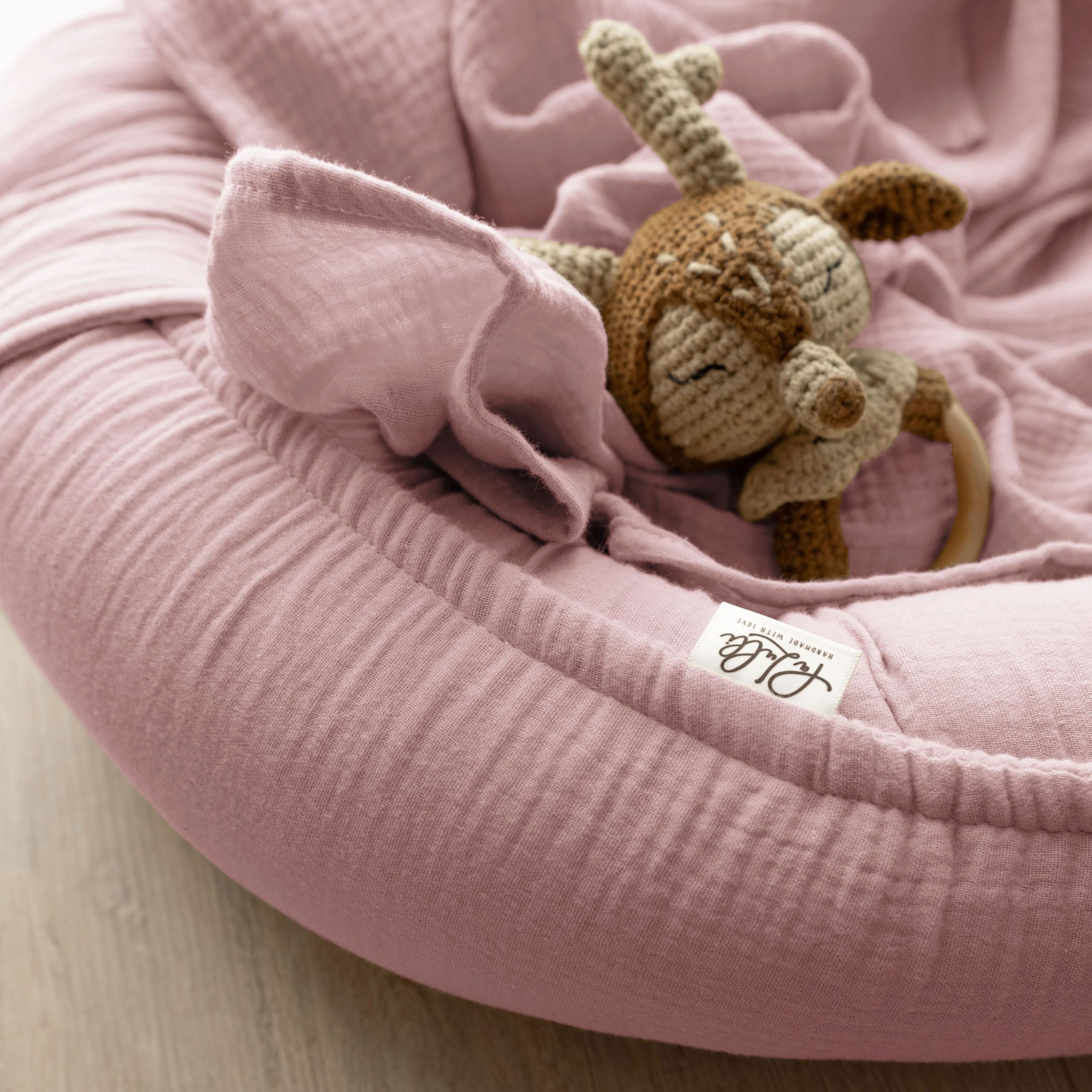 PaLulli Nido para bebé de 100% Muselina de algodón prémium, 100 x 60 cm, Solapa con Cierre de Velcro, Cambiador para Cuna de bebé (Rosa Sucio)